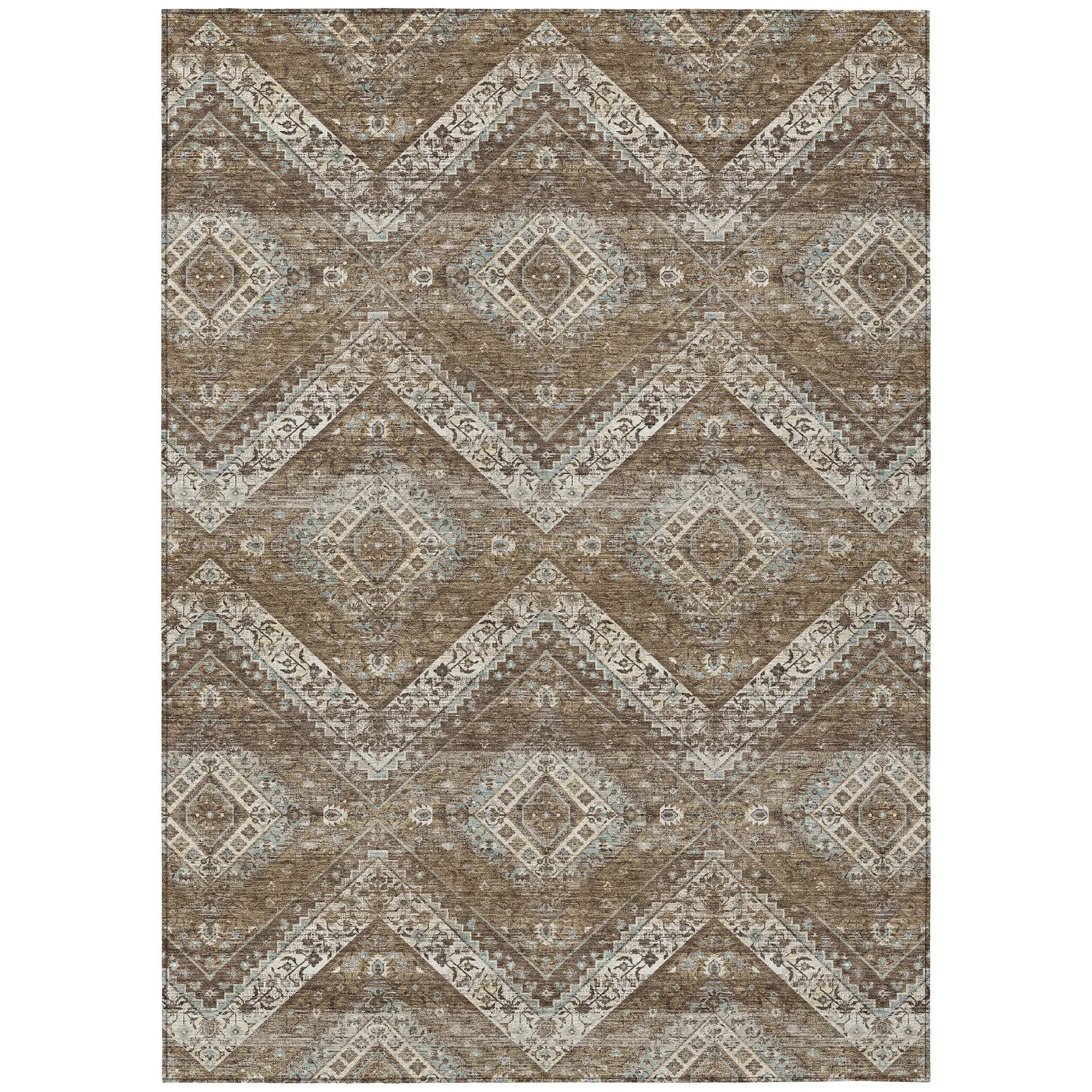5' X 8' Brown And Chocolate Tribal Washable Indoor Outdoor Area Rug Homeroots Outdoor