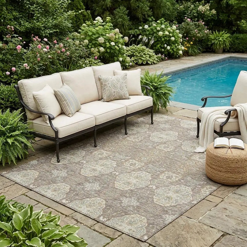5' X 8' Brown And Copper Floral Washable Indoor Outdoor Area Rug Homeroots Outdoor