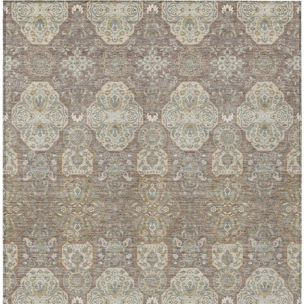 5' X 8' Brown And Copper Floral Washable Indoor Outdoor Area Rug Homeroots Outdoor