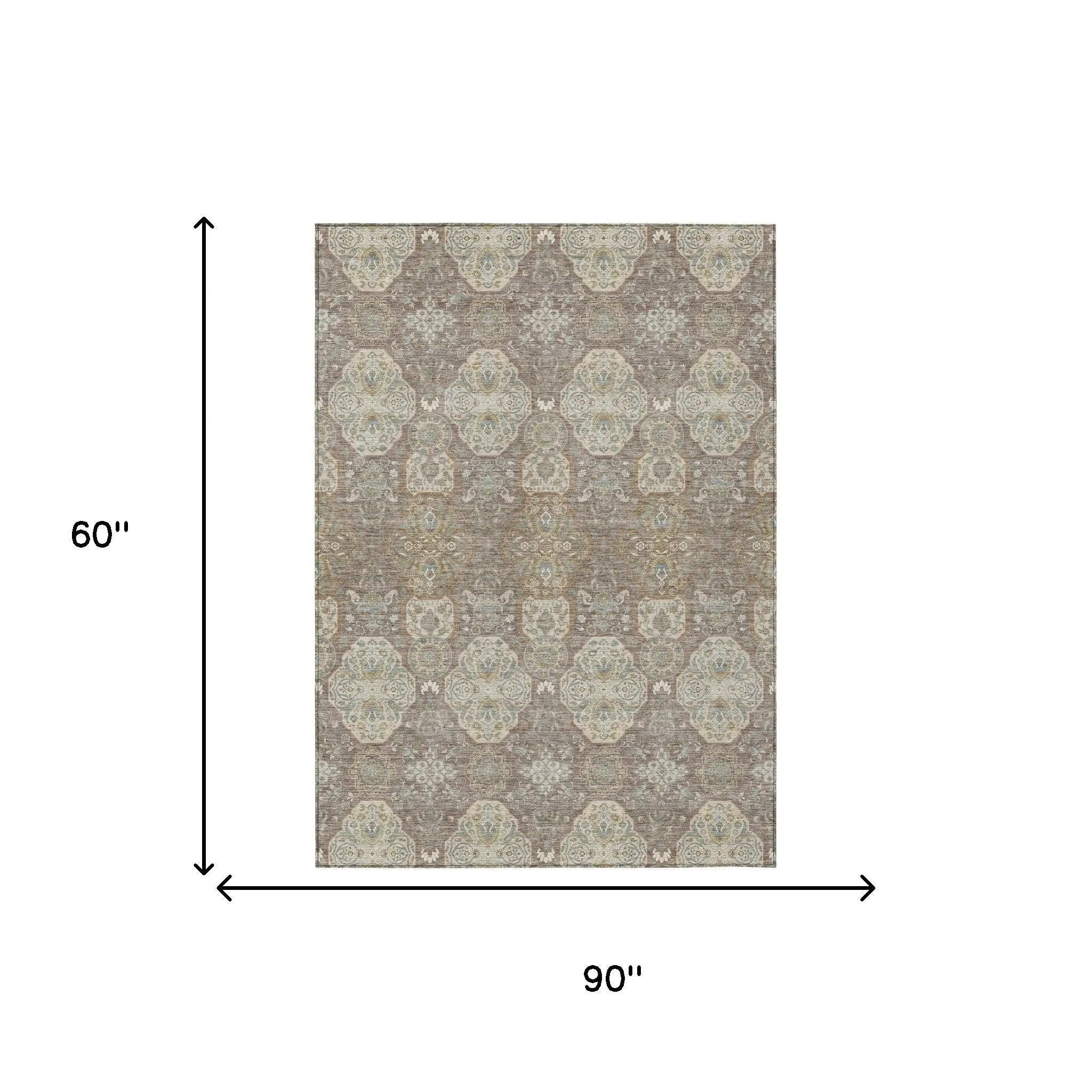 5' X 8' Brown And Copper Floral Washable Indoor Outdoor Area Rug Homeroots Outdoor