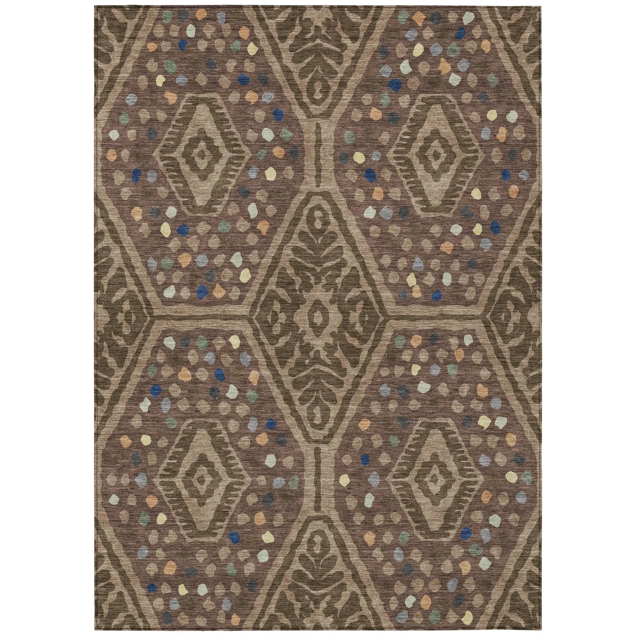 5' X 8' Brown And Copper Tribal Washable Indoor Outdoor Area Rug Homeroots Outdoor