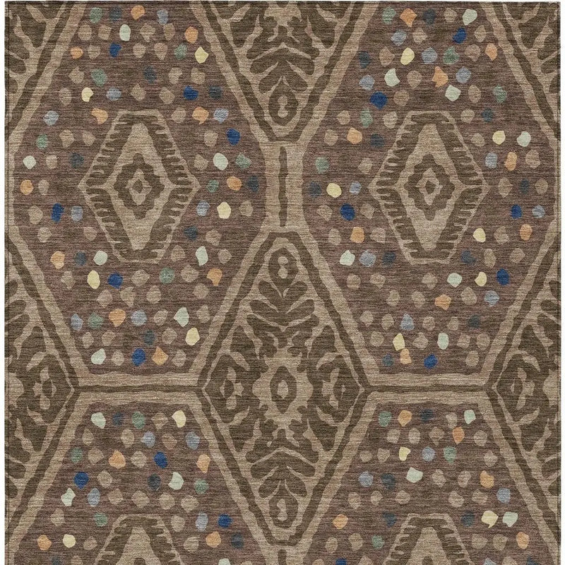 5' X 8' Brown And Copper Tribal Washable Indoor Outdoor Area Rug Homeroots Outdoor