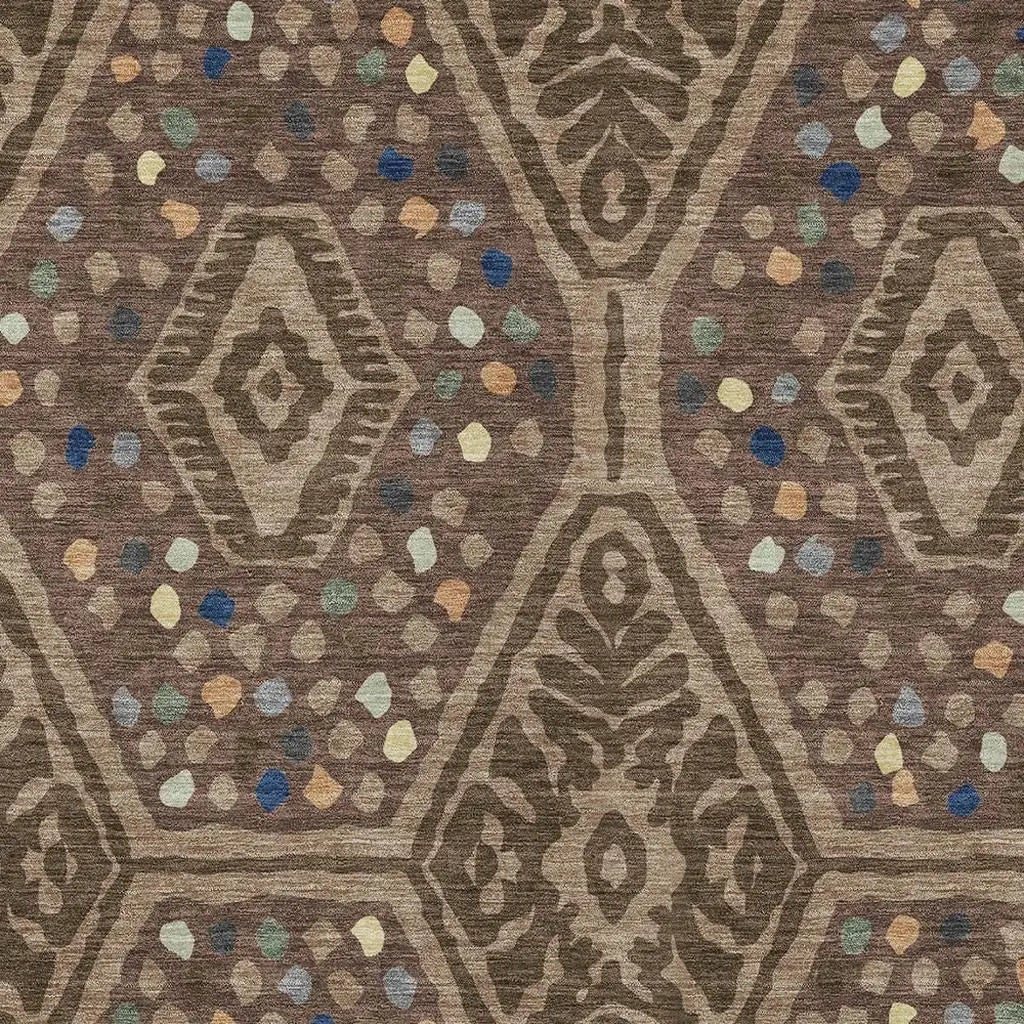 5' X 8' Brown And Copper Tribal Washable Indoor Outdoor Area Rug Homeroots Outdoor
