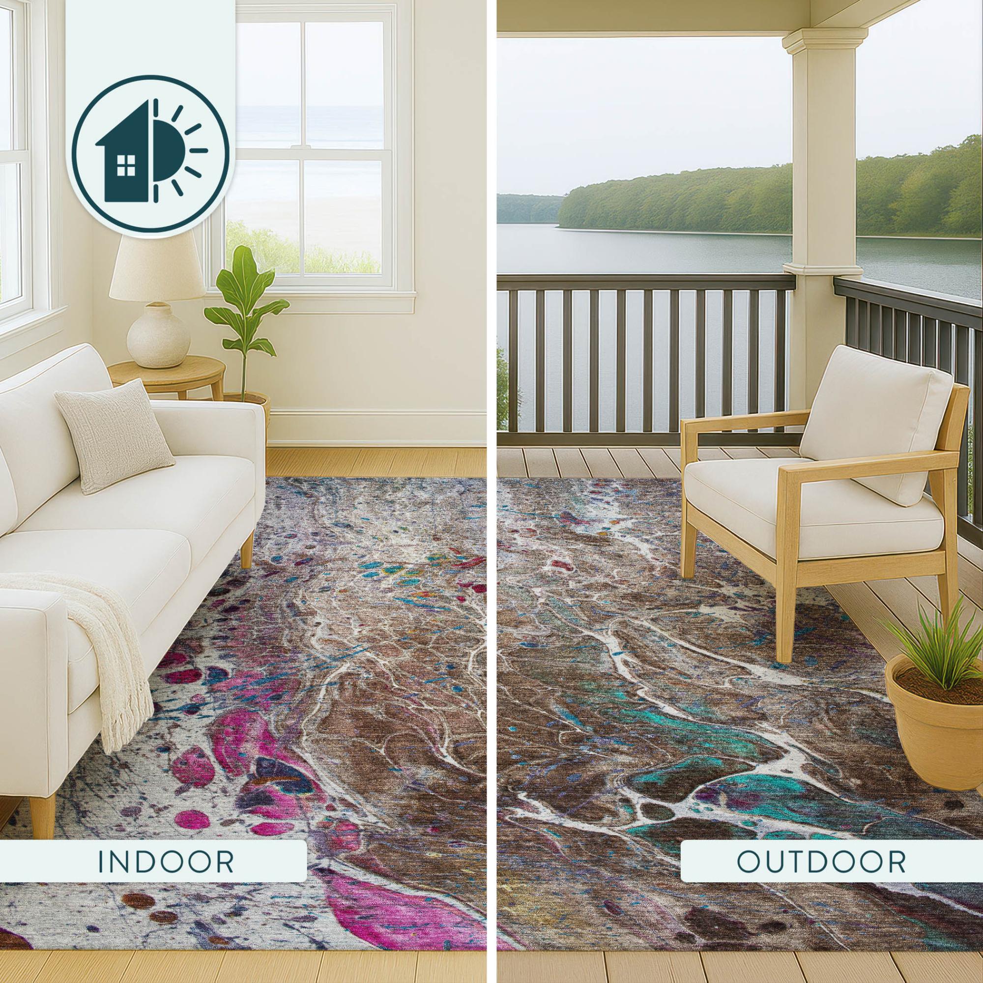 5' X 8' Brown And Gray Abstract Washable Indoor Outdoor Area Rug Homeroots Outdoor