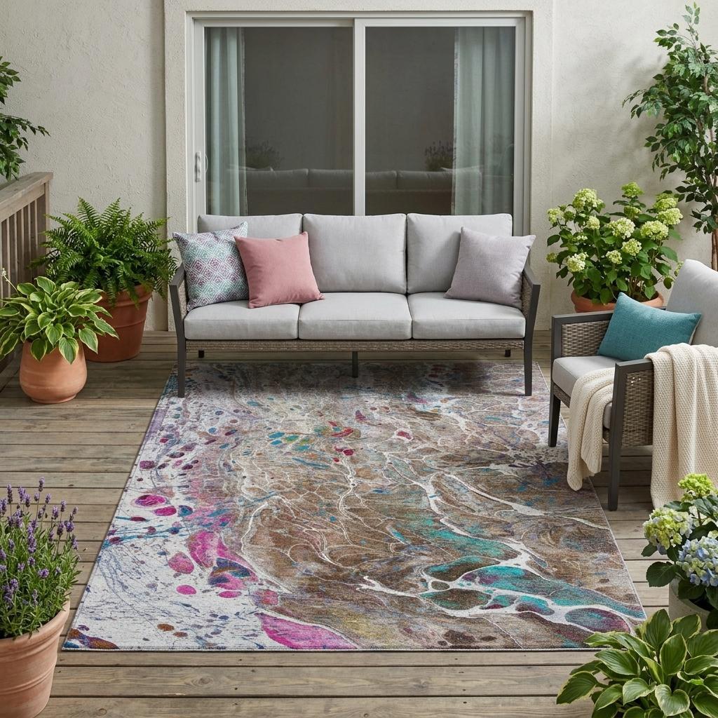 5' X 8' Brown And Gray Abstract Washable Indoor Outdoor Area Rug Homeroots Outdoor