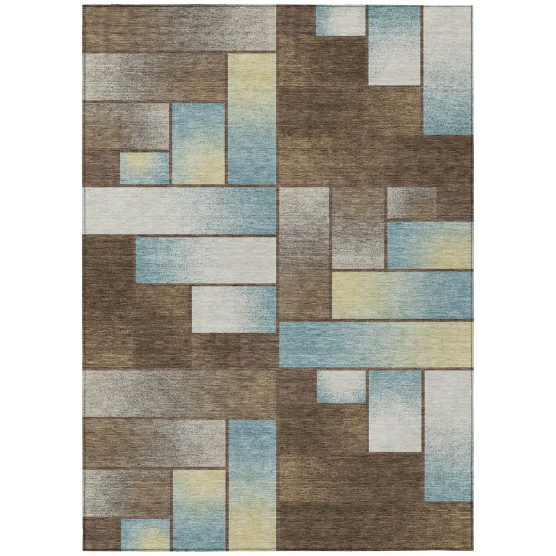 5' X 8' Brown And Gray Geometric Washable Indoor Outdoor Area Rug Homeroots Outdoor