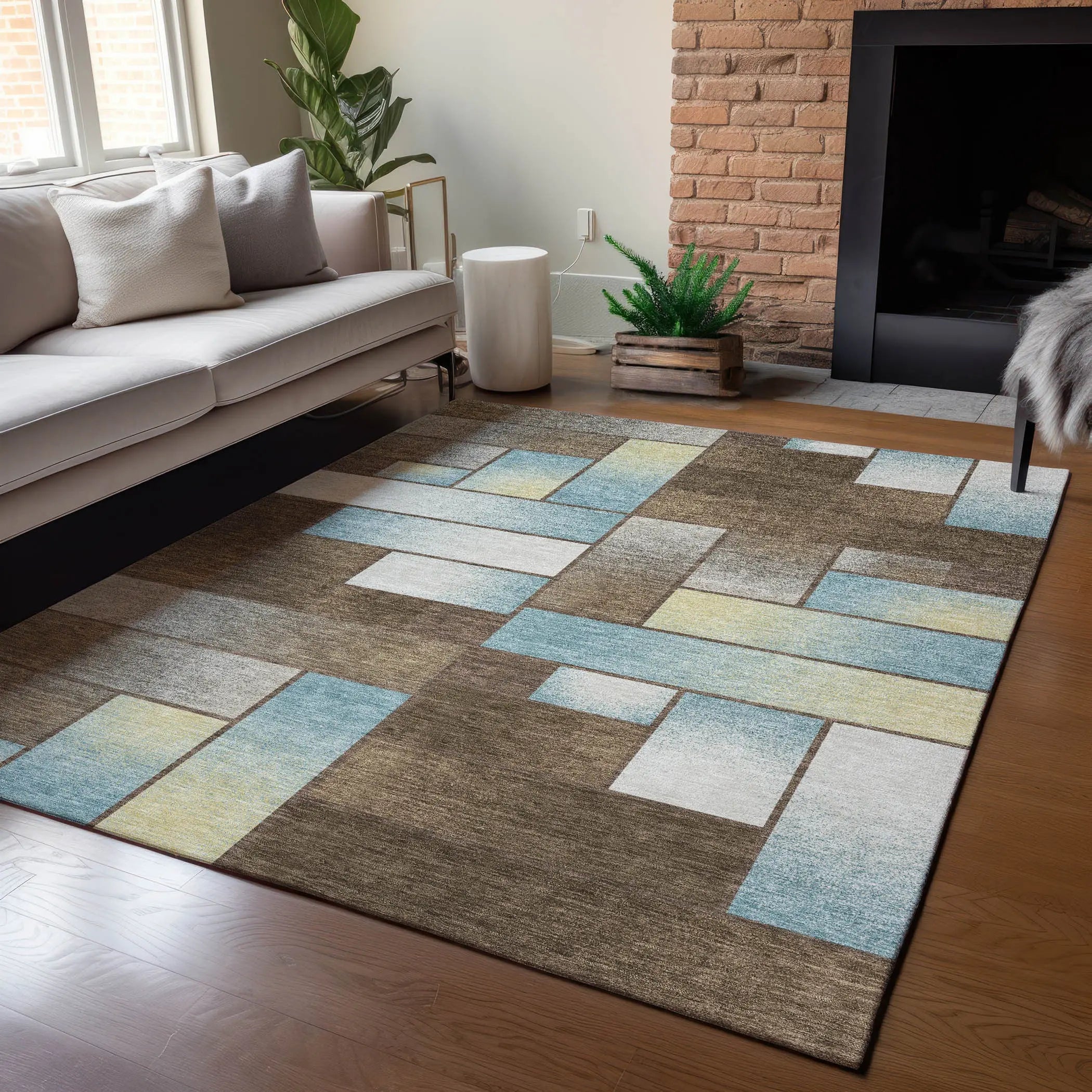 5' X 8' Brown And Gray Geometric Washable Indoor Outdoor Area Rug Homeroots Outdoor