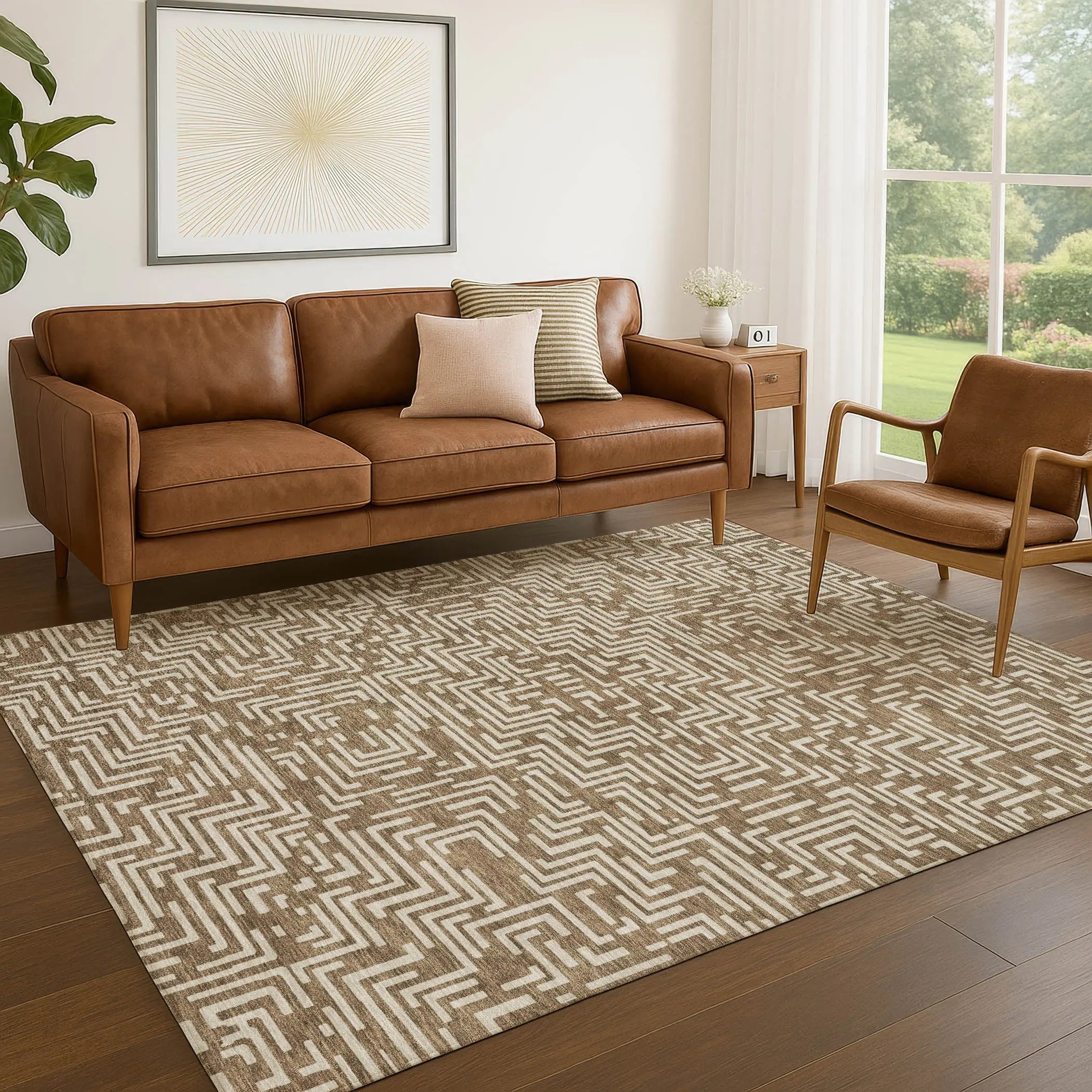 5' X 8' Brown And Gray Geometric Washable Indoor Outdoor Area Rug Homeroots Outdoor