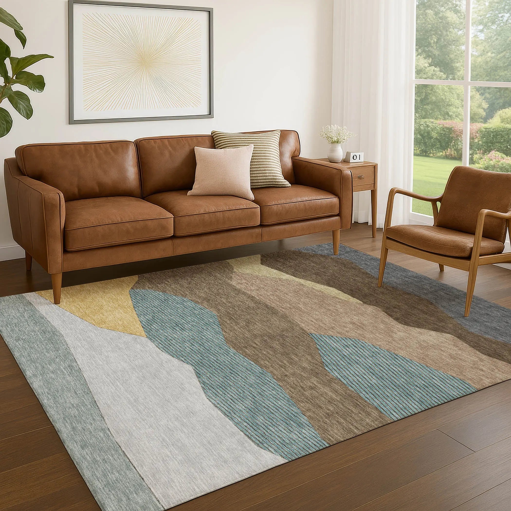 5' X 8' Brown And Gray Geometric Washable Indoor Outdoor Area Rug Homeroots Outdoor
