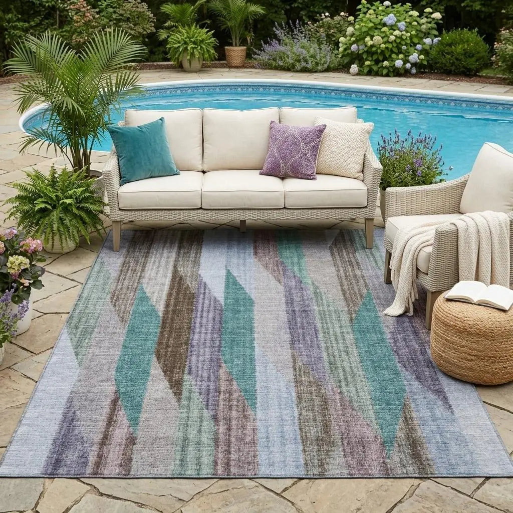 5' X 8' Brown And Gray Striped Washable Indoor Outdoor Area Rug Homeroots Outdoor