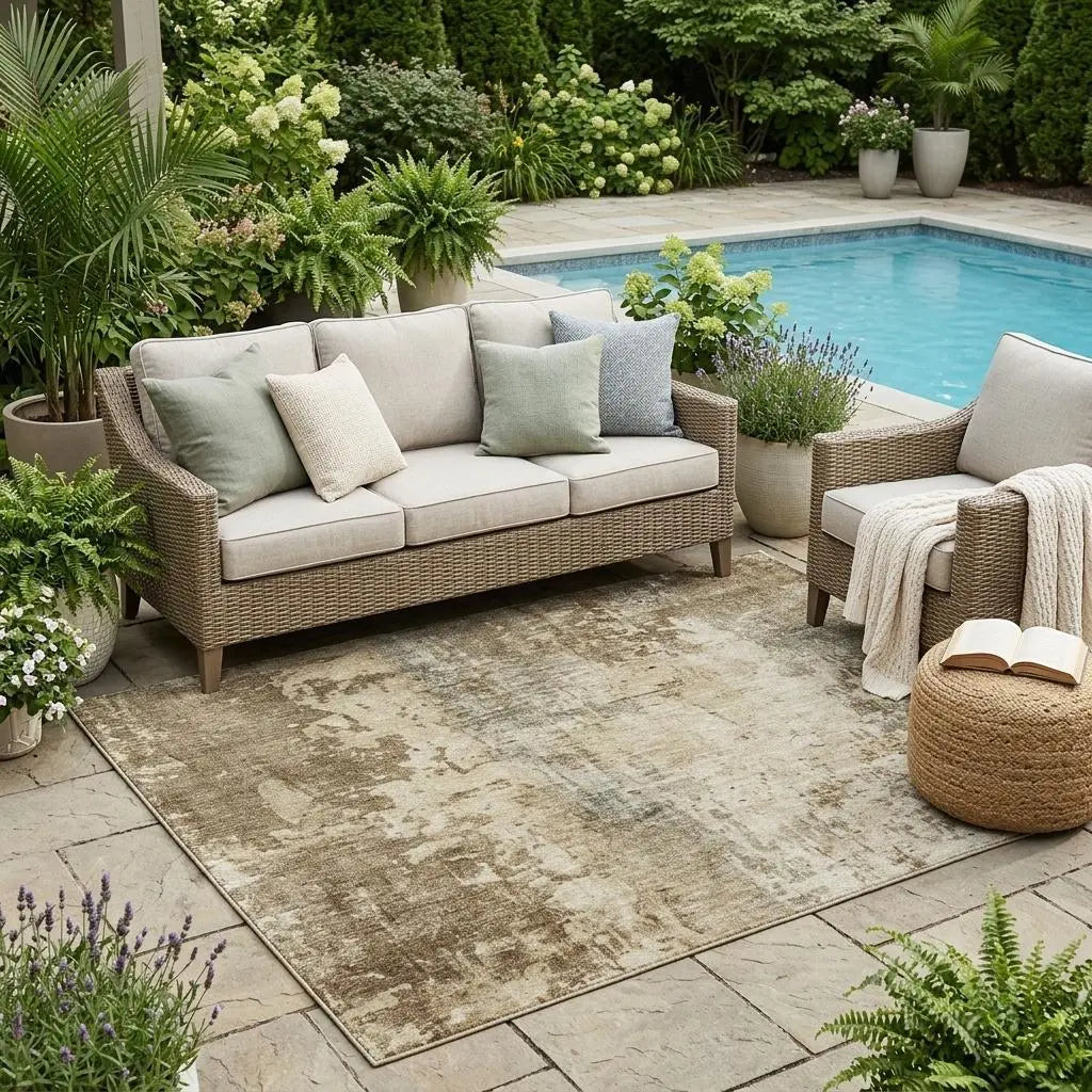 5' X 8' Brown And Green Abstract Washable Indoor Outdoor Area Rug Homeroots Outdoor