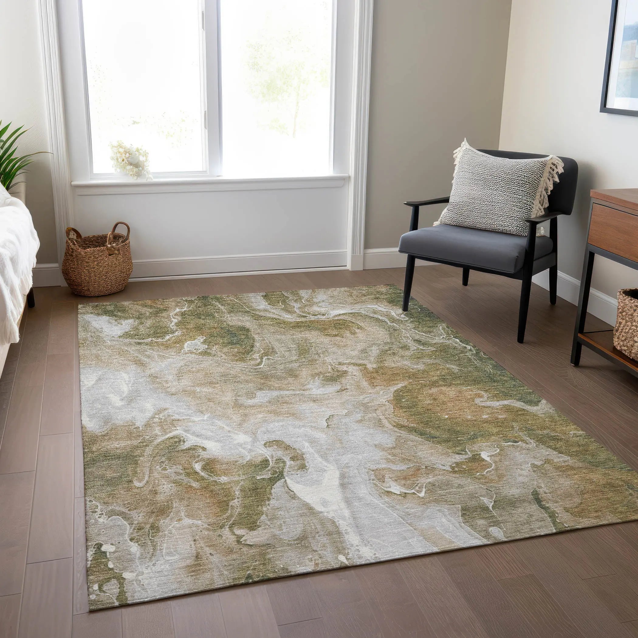 5' X 8' Brown And Ivory Abstract Washable Indoor Outdoor Area Rug Homeroots Outdoor