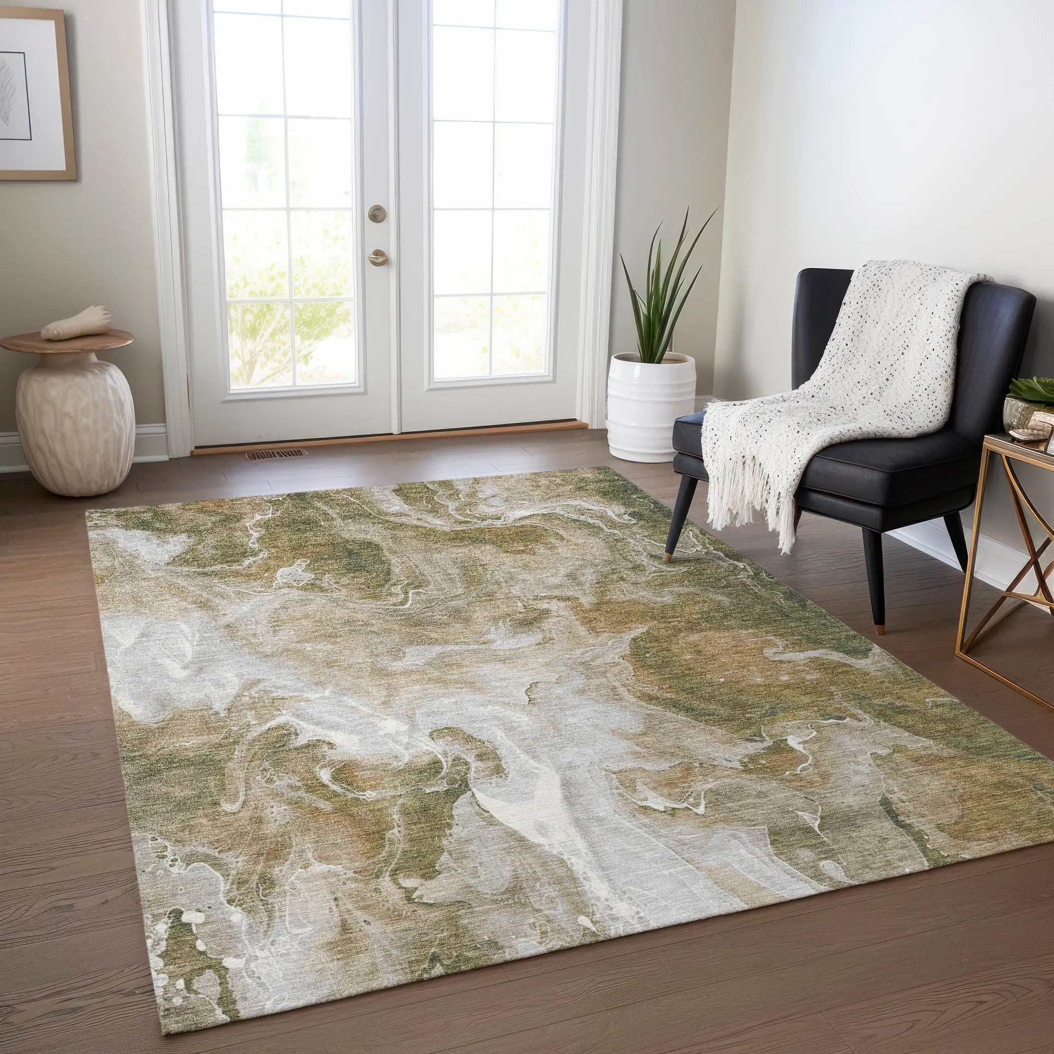 5' X 8' Brown And Ivory Abstract Washable Indoor Outdoor Area Rug Homeroots Outdoor