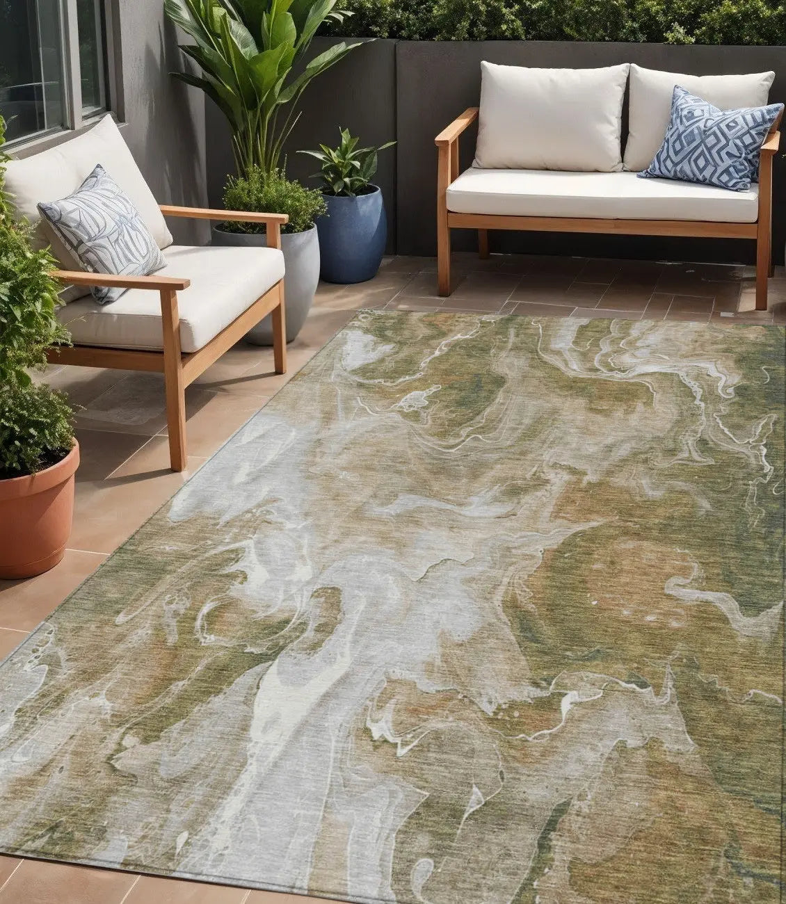 5' X 8' Brown And Ivory Abstract Washable Indoor Outdoor Area Rug Homeroots Outdoor