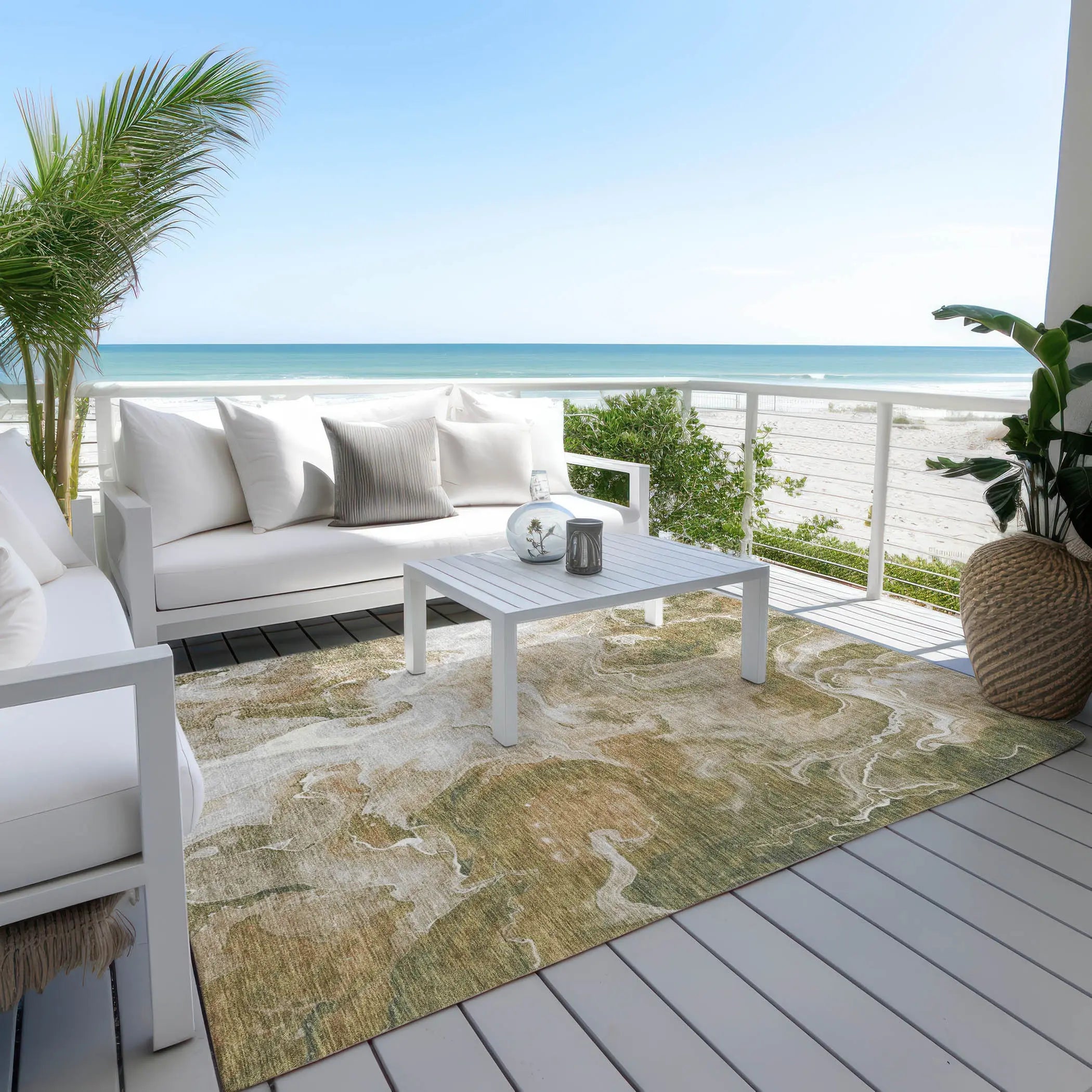 5' X 8' Brown And Ivory Abstract Washable Indoor Outdoor Area Rug Homeroots Outdoor