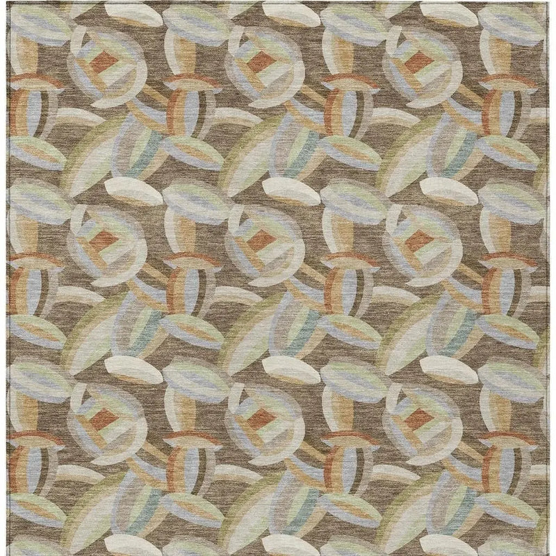 5' X 8' Brown And Ivory Abstract Washable Indoor Outdoor Area Rug Homeroots Outdoor