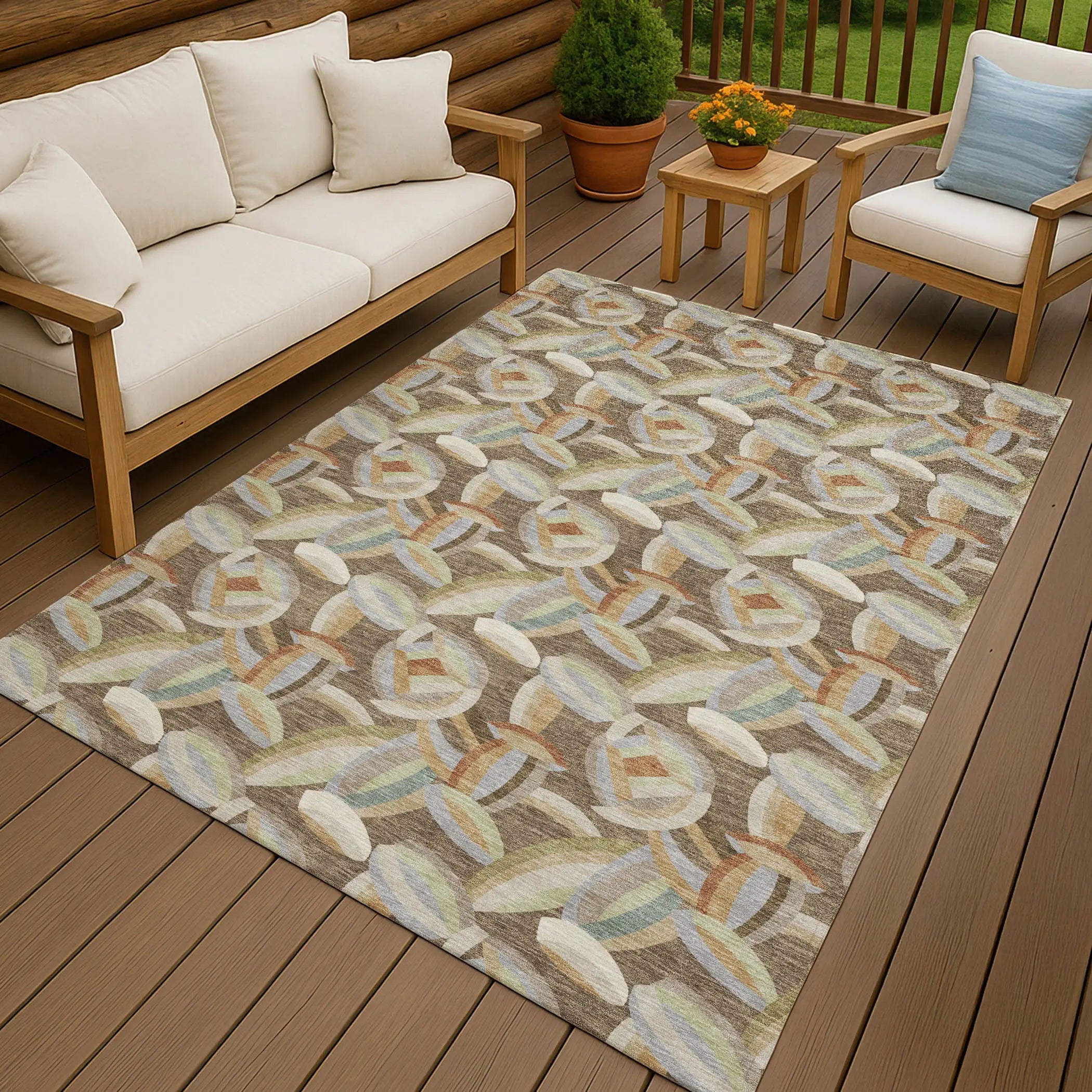 5' X 8' Brown And Ivory Abstract Washable Indoor Outdoor Area Rug Homeroots Outdoor