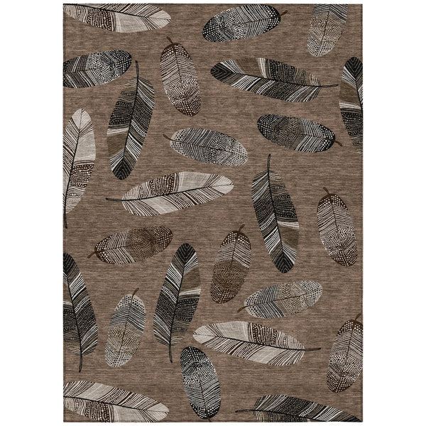 5' X 8' Brown And Ivory Botanical Leaves Washable Indoor Outdoor Area Rug Homeroots Outdoor