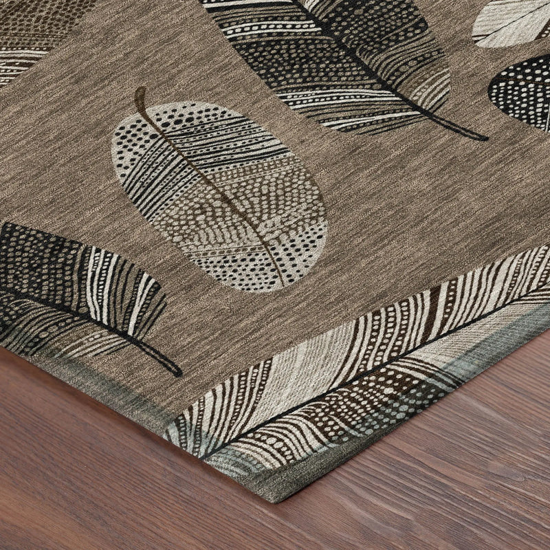 5' X 8' Brown And Ivory Botanical Leaves Washable Indoor Outdoor Area Rug Homeroots Outdoor