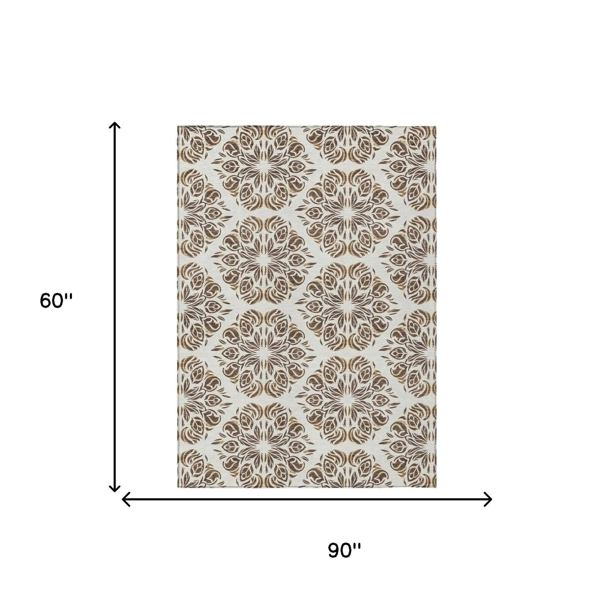 5' X 8' Brown And Ivory Damask Washable Indoor Outdoor Area Rug Homeroots Outdoor