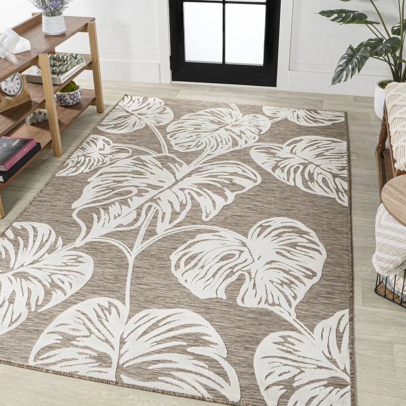 5' X 8' Brown And Ivory Floral Indoor Outdoor Area Rug Homeroots Outdoor