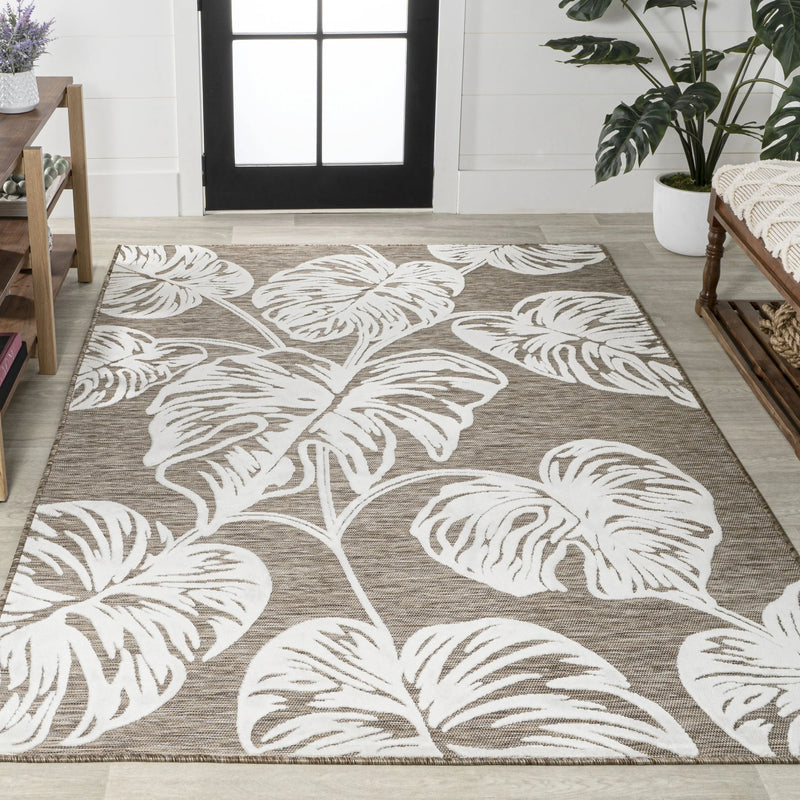 5' X 8' Brown And Ivory Floral Indoor Outdoor Area Rug Homeroots Outdoor