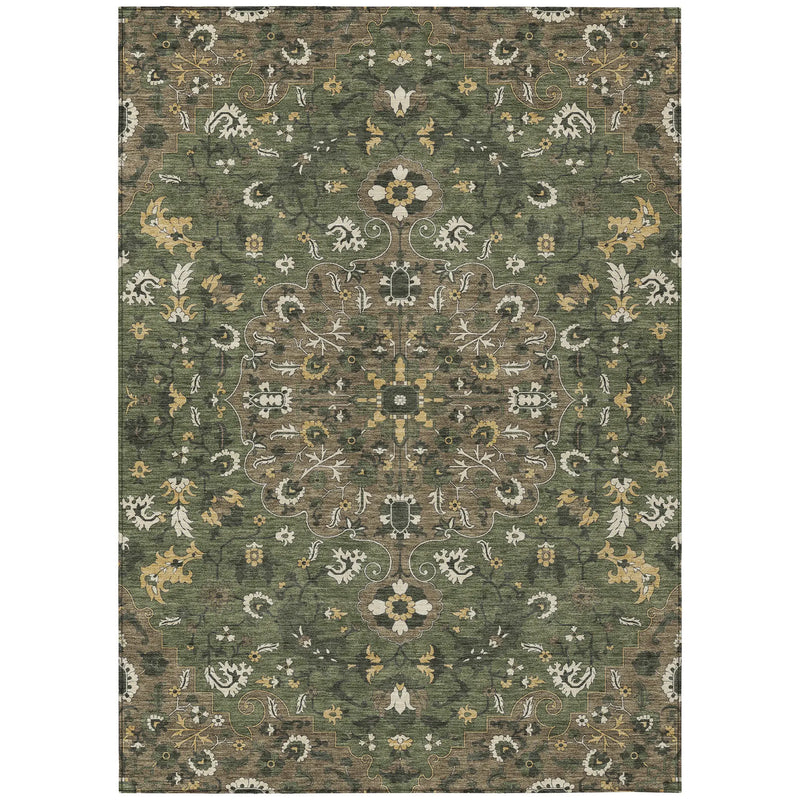5' X 8' Brown And Ivory Floral Medallion Washable Indoor Outdoor Area Rug Homeroots Outdoor