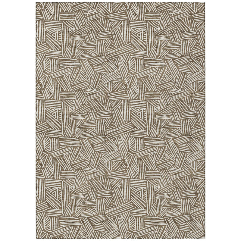5' X 8' Brown And Ivory Geometric Washable Indoor Outdoor Area Rug Homeroots Outdoor
