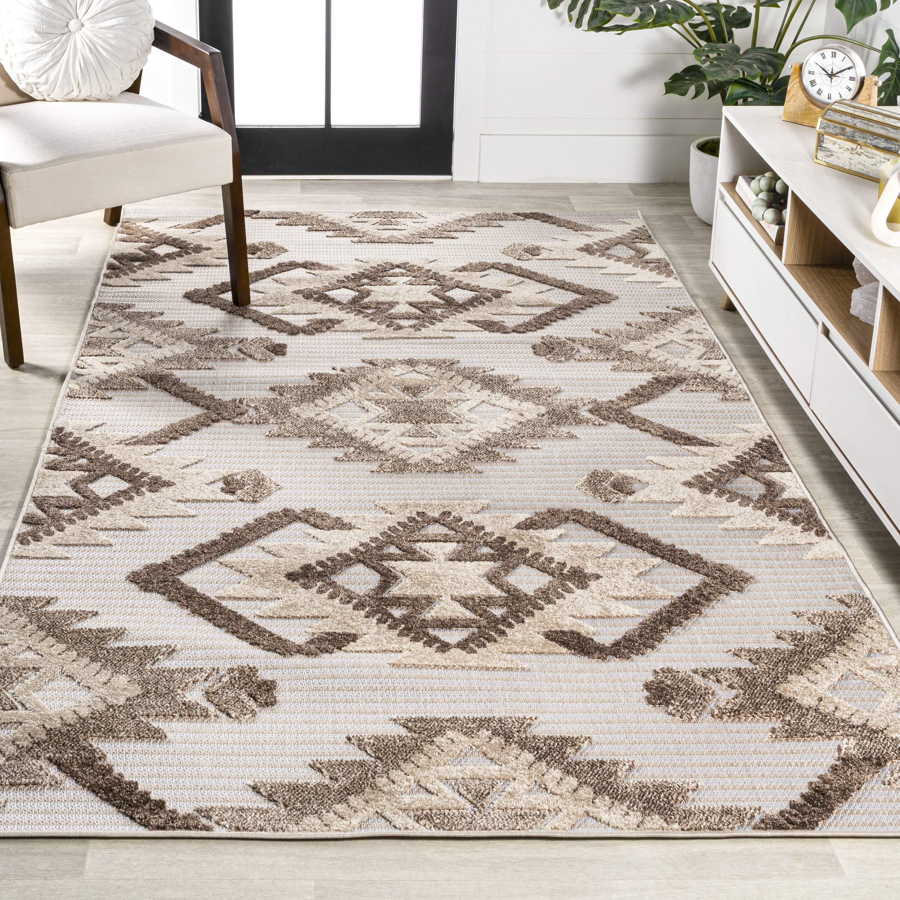 5' X 8' Brown And Ivory Moroccan Indoor Outdoor Area Rug - GreatEagleInc