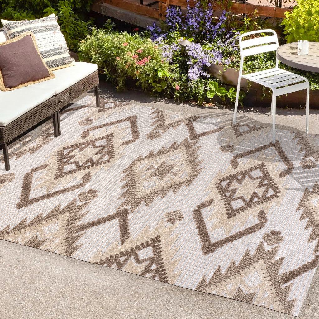 5' X 8' Brown And Ivory Moroccan Indoor Outdoor Area Rug - GreatEagleInc