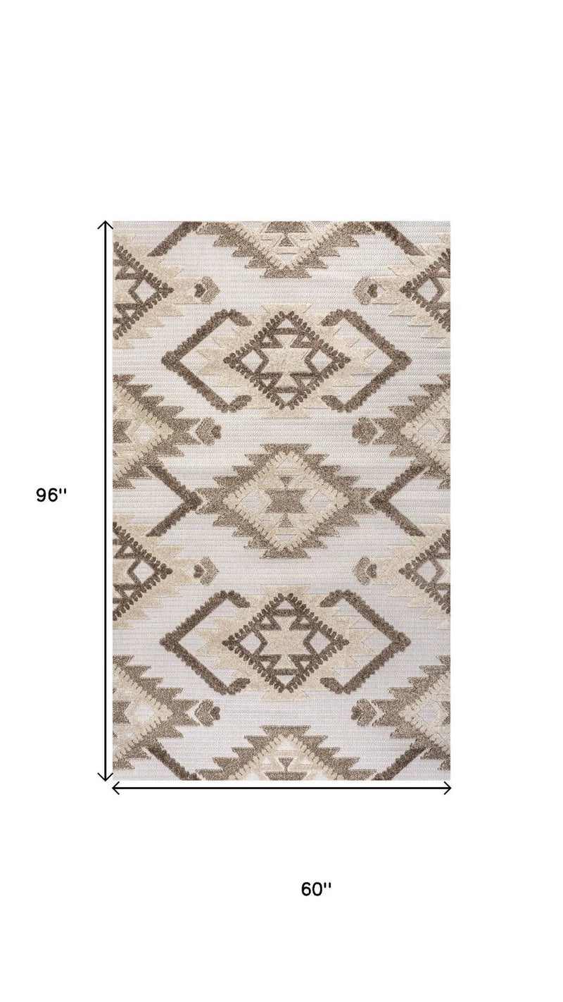 5' X 8' Brown And Ivory Moroccan Indoor Outdoor Area Rug Homeroots Outdoor
