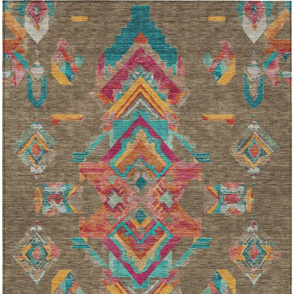 5' X 8' Brown And Ivory Tribal Washable Indoor Outdoor Area Rug Homeroots Outdoor