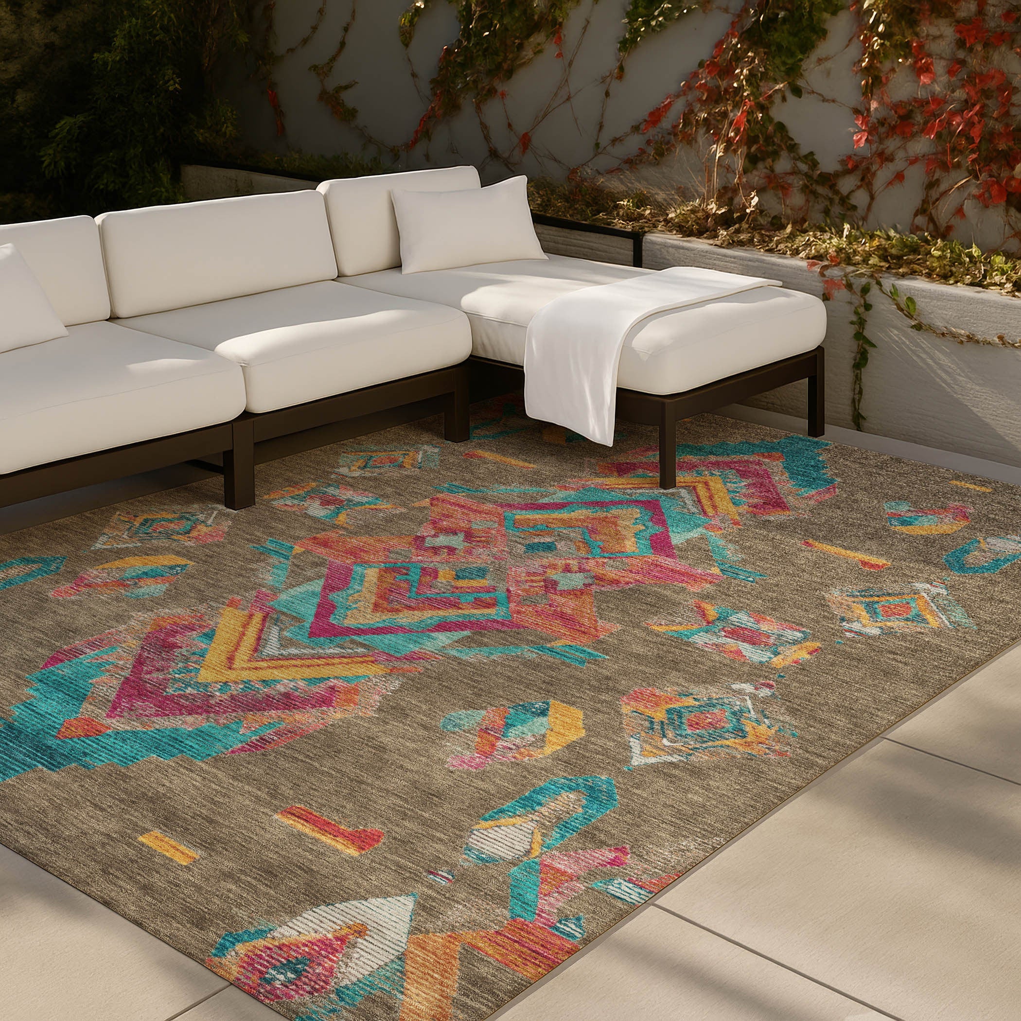 5' X 8' Brown And Ivory Tribal Washable Indoor Outdoor Area Rug Homeroots Outdoor
