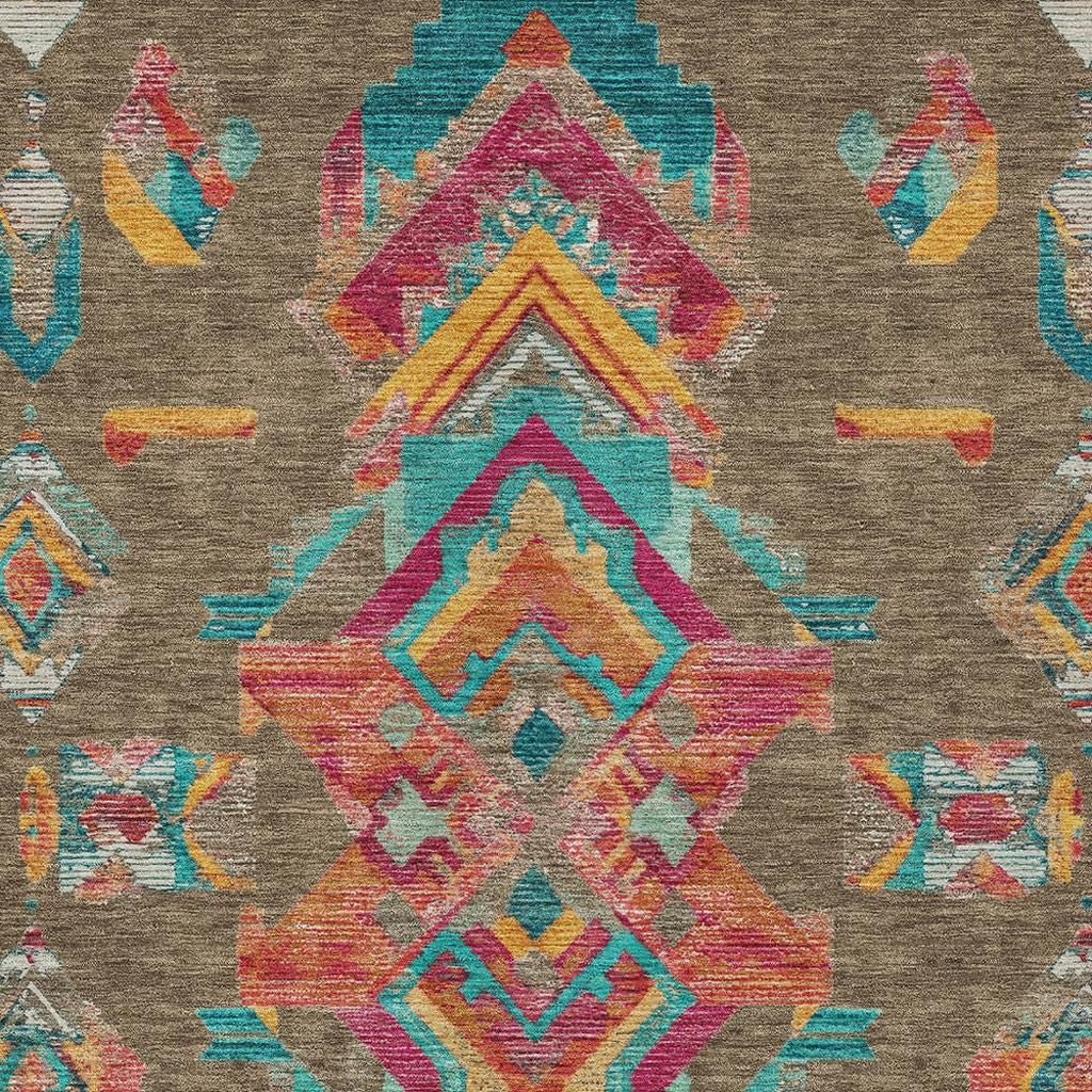 5' X 8' Brown And Ivory Tribal Washable Indoor Outdoor Area Rug Homeroots Outdoor