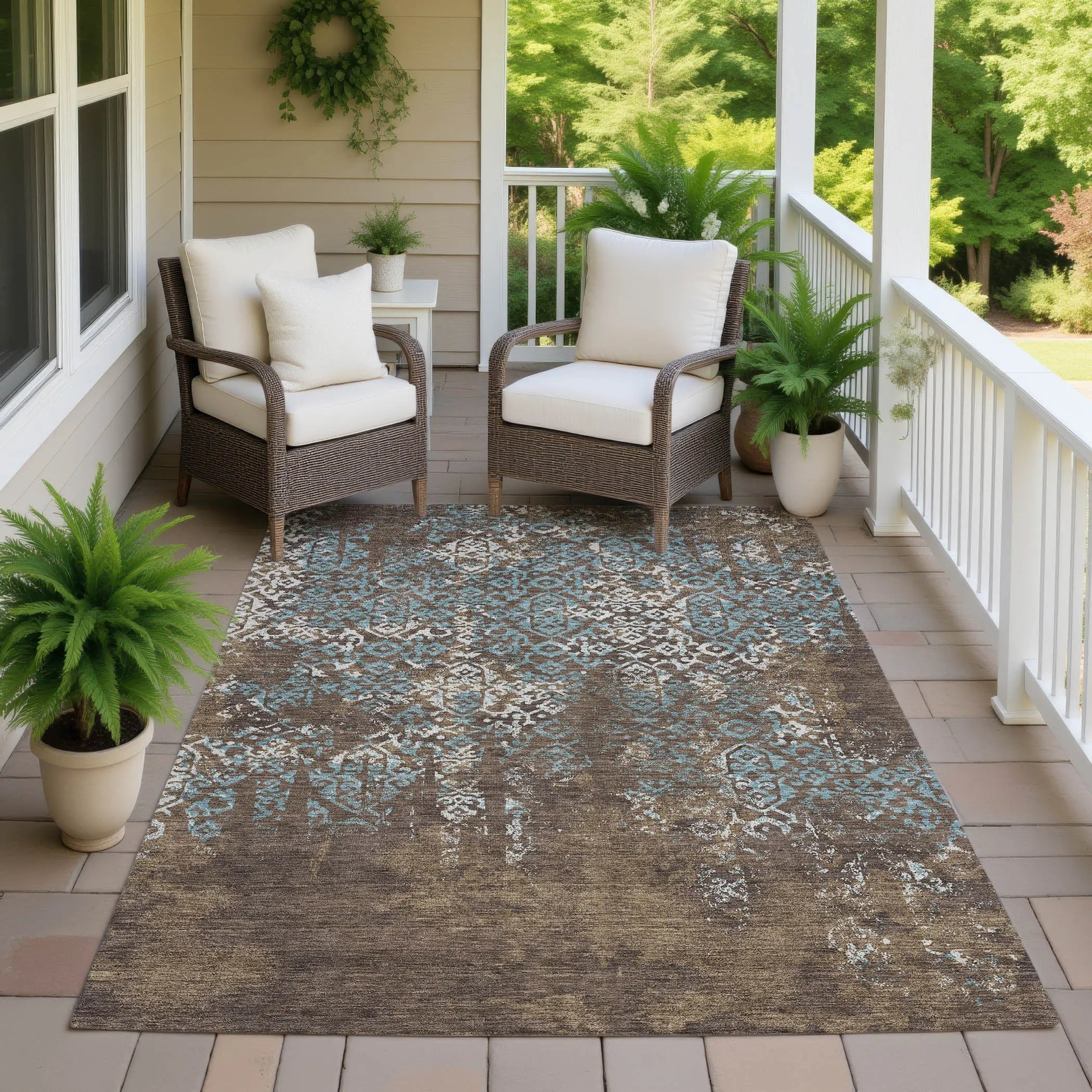5' X 8' Brown And Khaki Oriental Washable Indoor Outdoor Area Rug Homeroots Outdoor