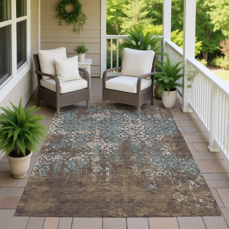 5' X 8' Brown And Khaki Oriental Washable Indoor Outdoor Area Rug Homeroots Outdoor