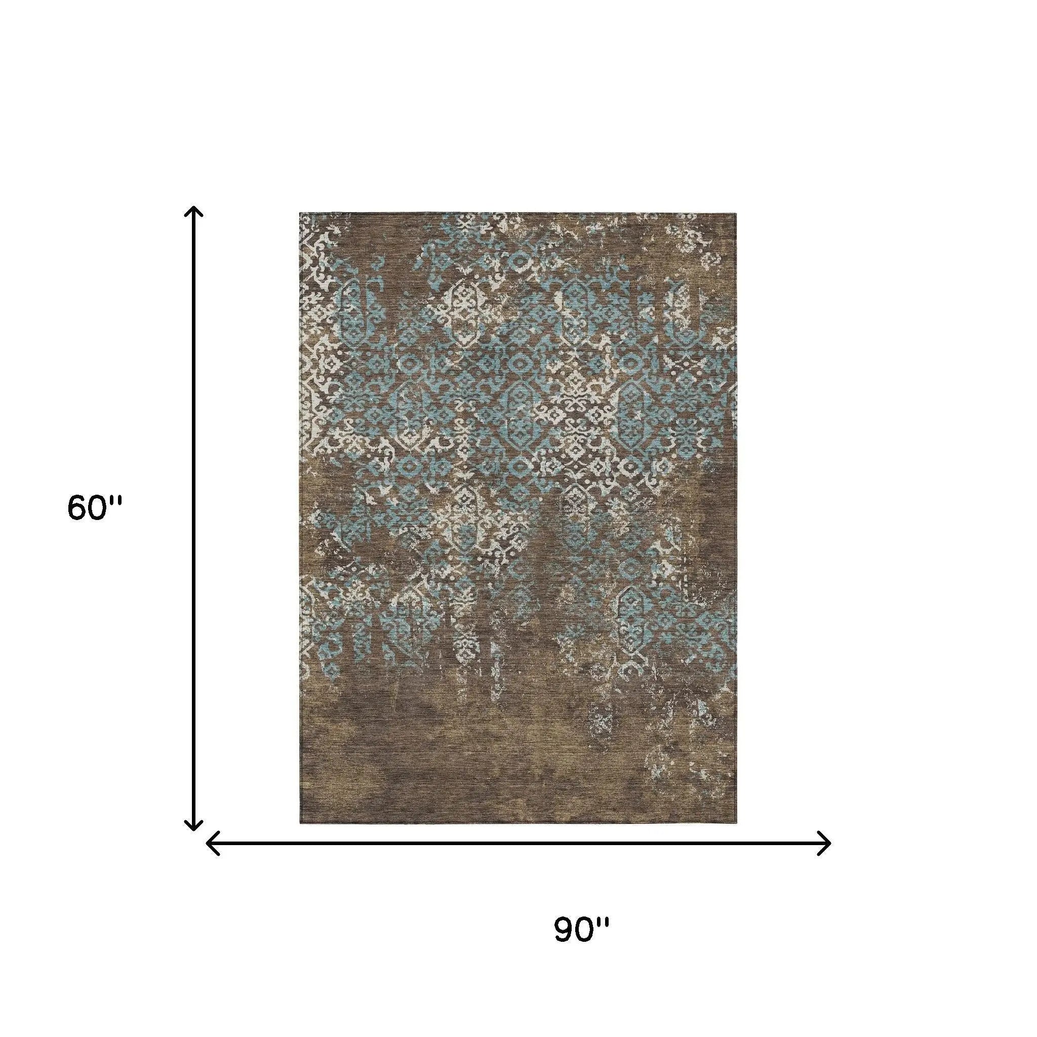 5' X 8' Brown And Khaki Oriental Washable Indoor Outdoor Area Rug Homeroots Outdoor
