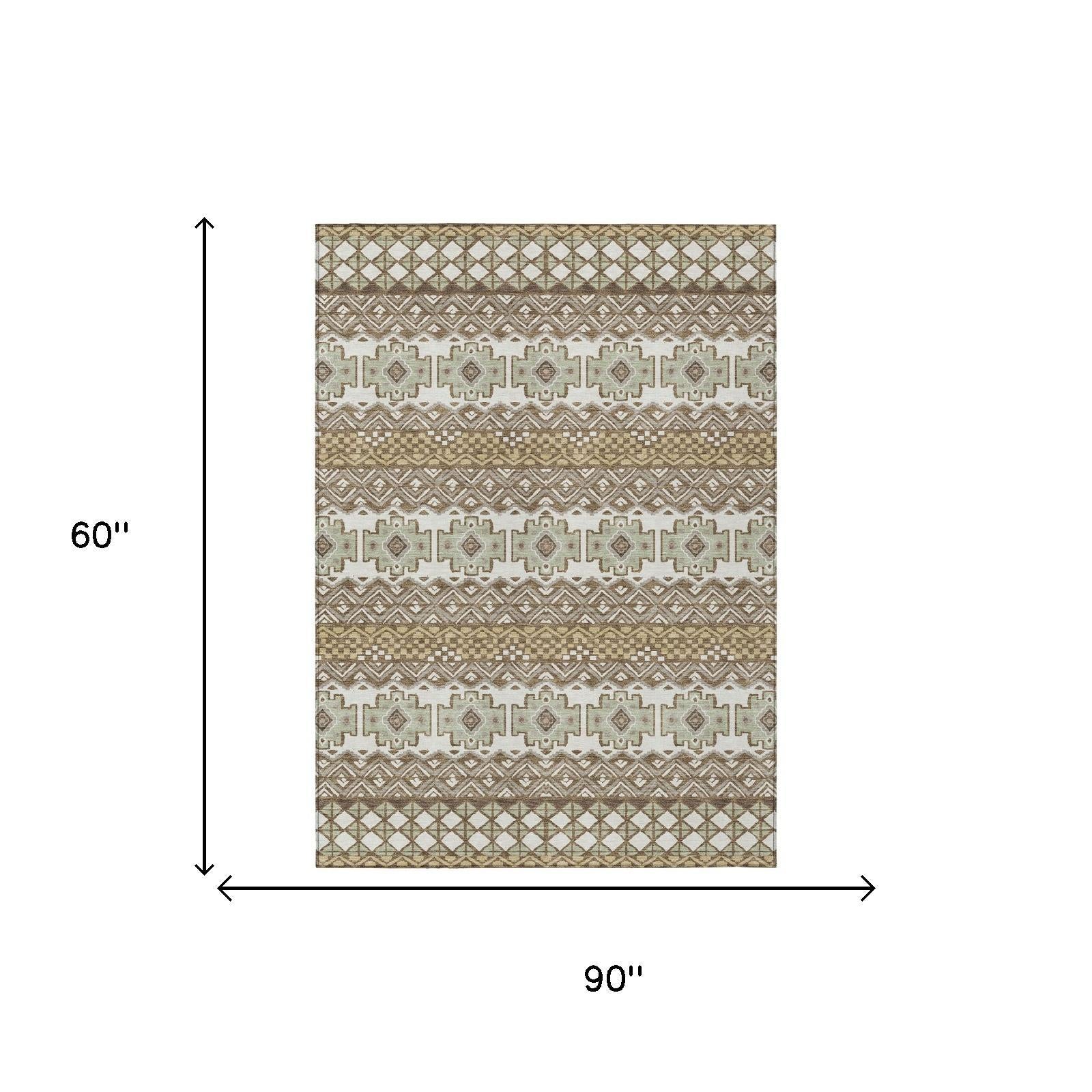 5' X 8' Brown And Khaki Striped Washable Indoor Outdoor Area Rug Homeroots Outdoor