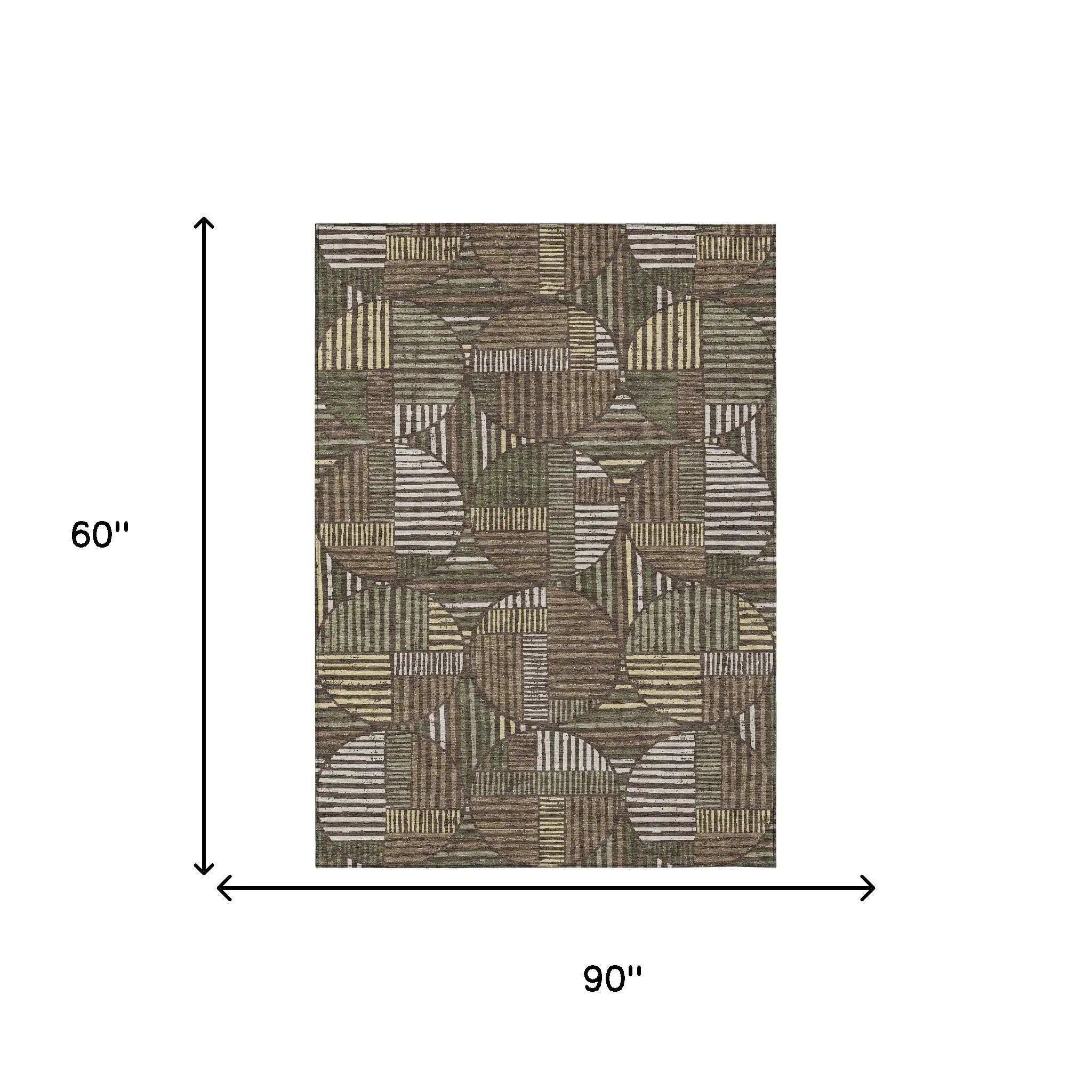 5' X 8' Brown And Linen Geometric Washable Indoor Outdoor Area Rug Homeroots Outdoor