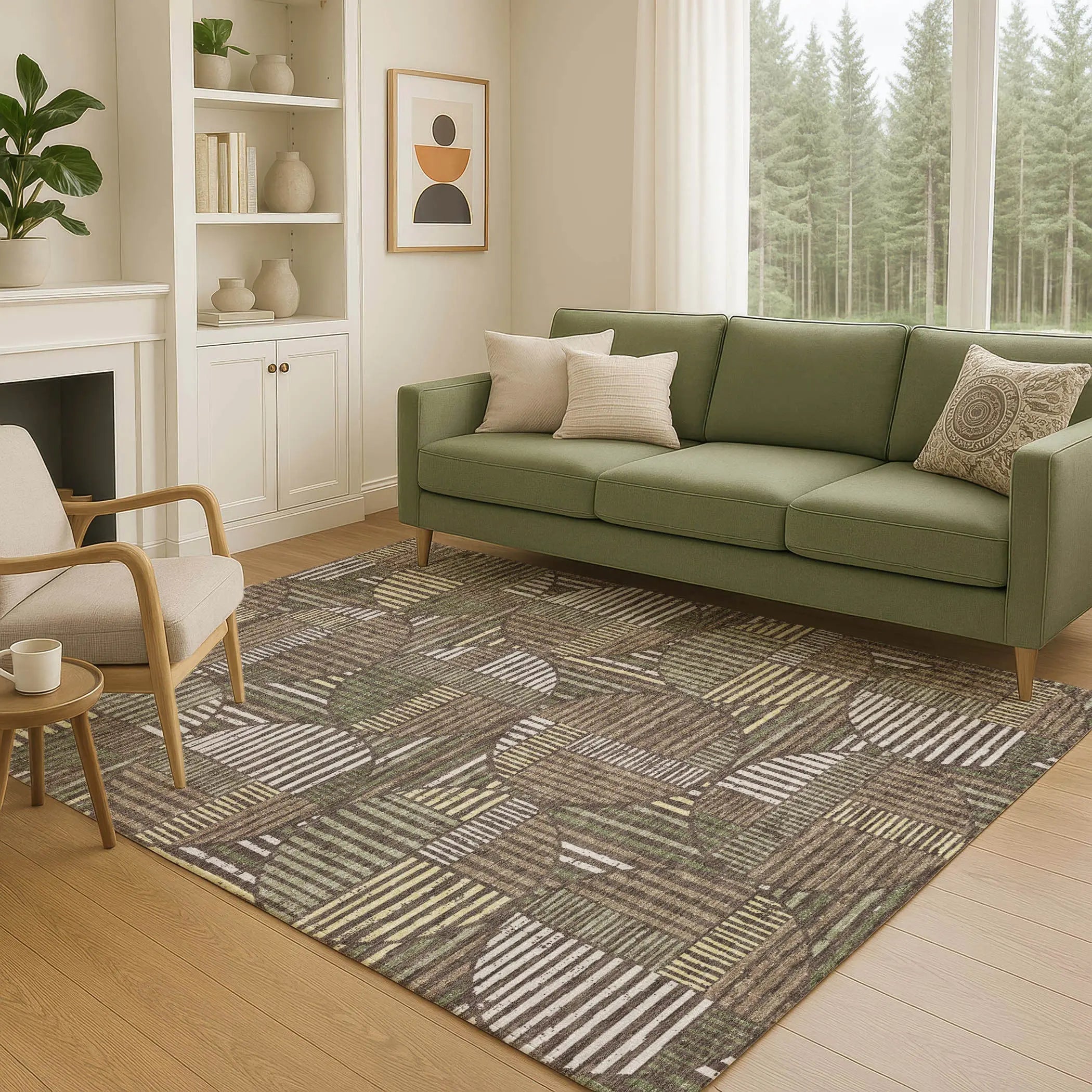 5' X 8' Brown And Linen Geometric Washable Indoor Outdoor Area Rug Homeroots Outdoor