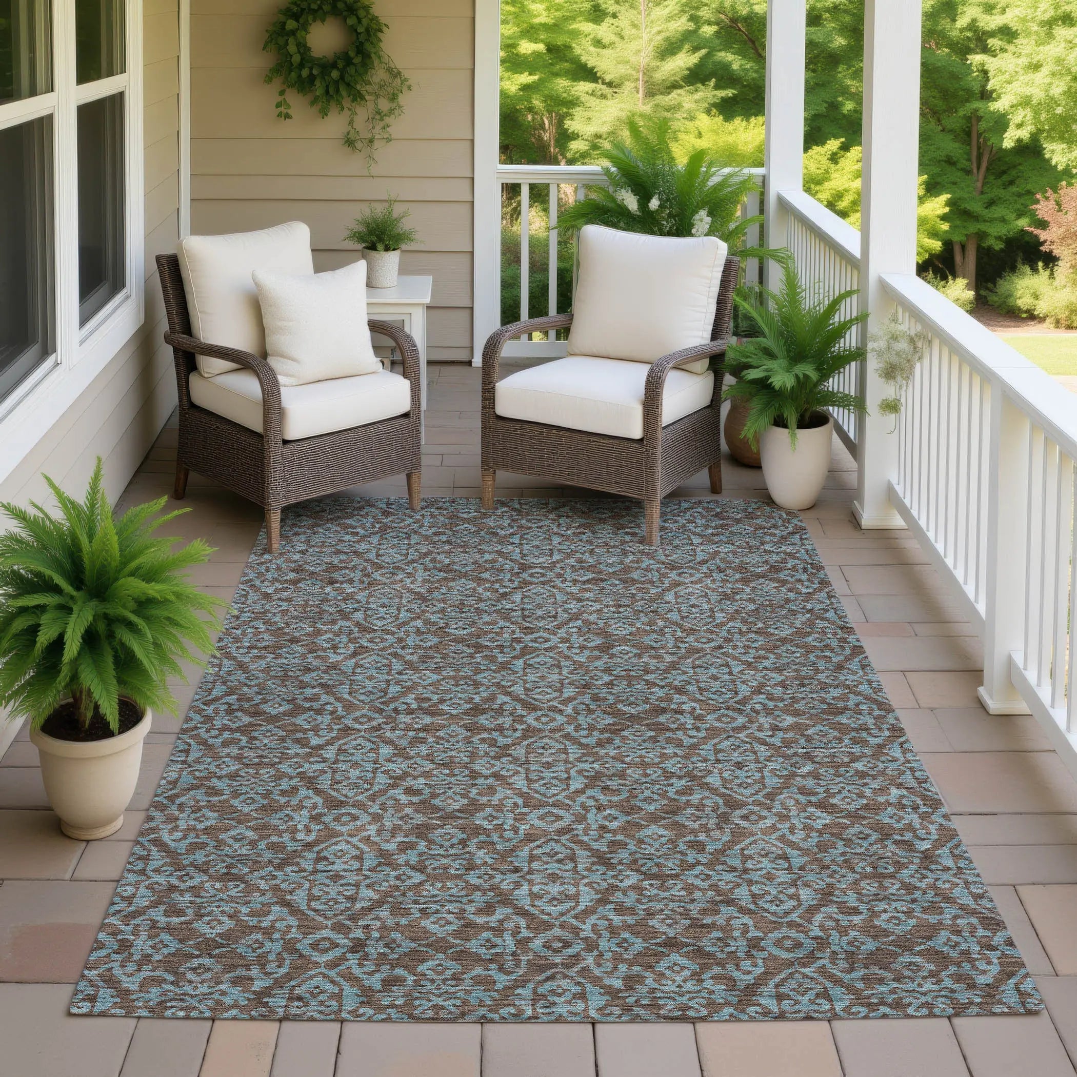 5' X 8' Brown And Linen Oriental Washable Indoor Outdoor Area Rug Homeroots Outdoor
