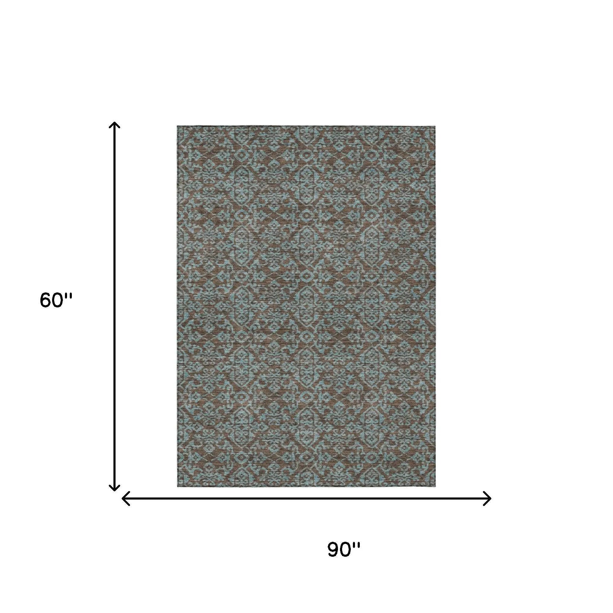 5' X 8' Brown And Linen Oriental Washable Indoor Outdoor Area Rug Homeroots Outdoor