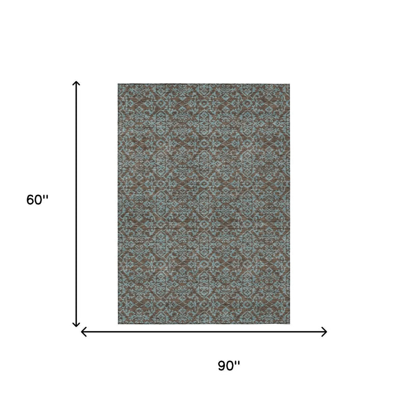 5' X 8' Brown And Linen Oriental Washable Indoor Outdoor Area Rug Homeroots Outdoor