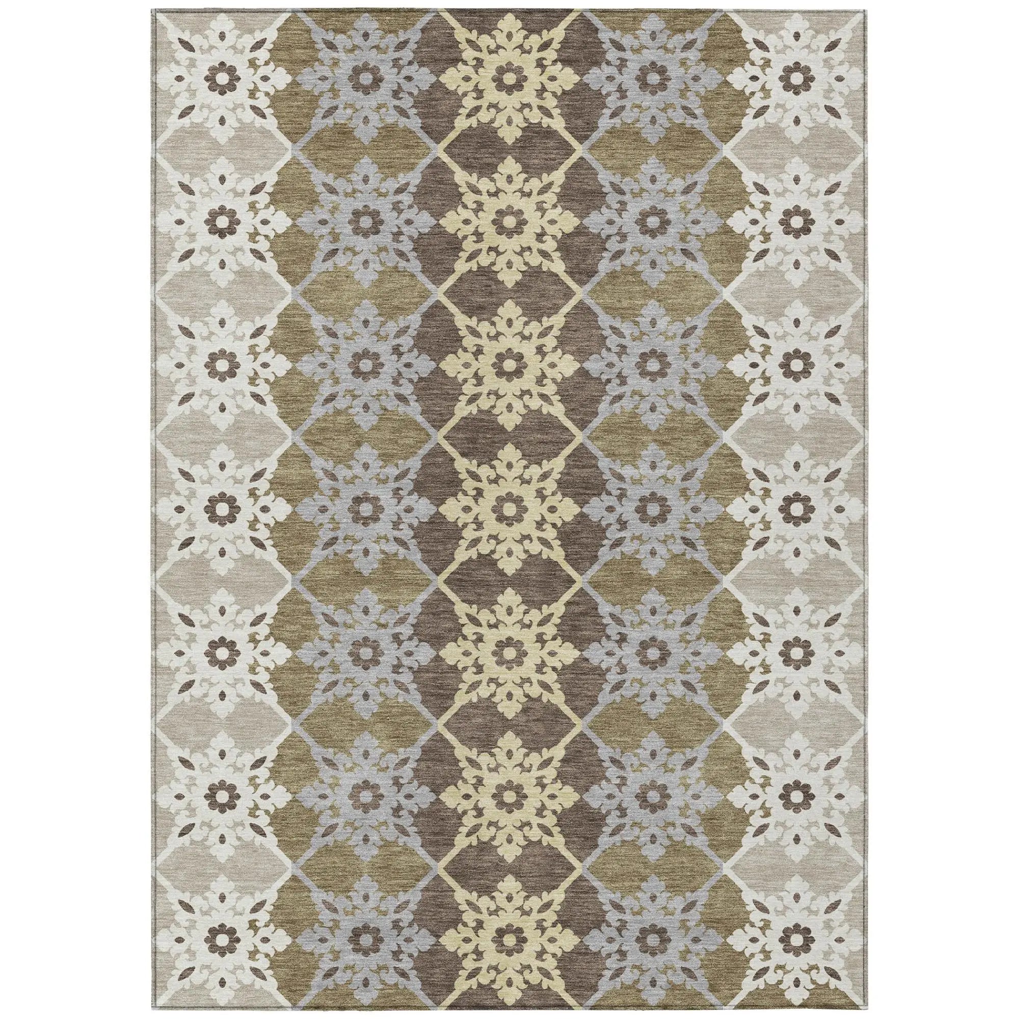 5' X 8' Brown And Pewter Floral Medallion Washable Indoor Outdoor Area Rug Homeroots Outdoor