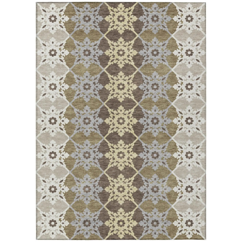 5' X 8' Brown And Pewter Floral Medallion Washable Indoor Outdoor Area Rug Homeroots Outdoor