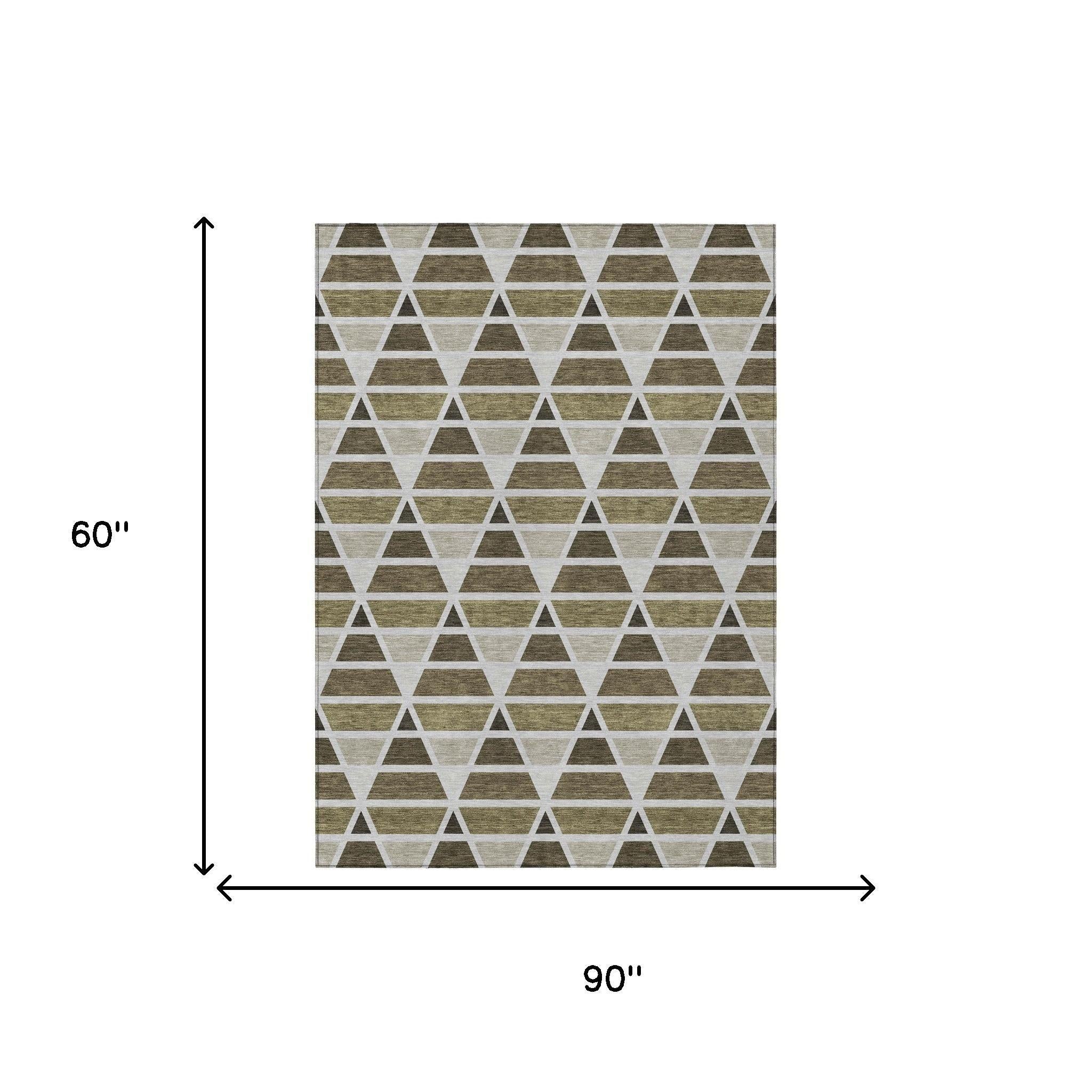 5' X 8' Brown And Pewter Geometric Washable Indoor Outdoor Area Rug Homeroots Outdoor
