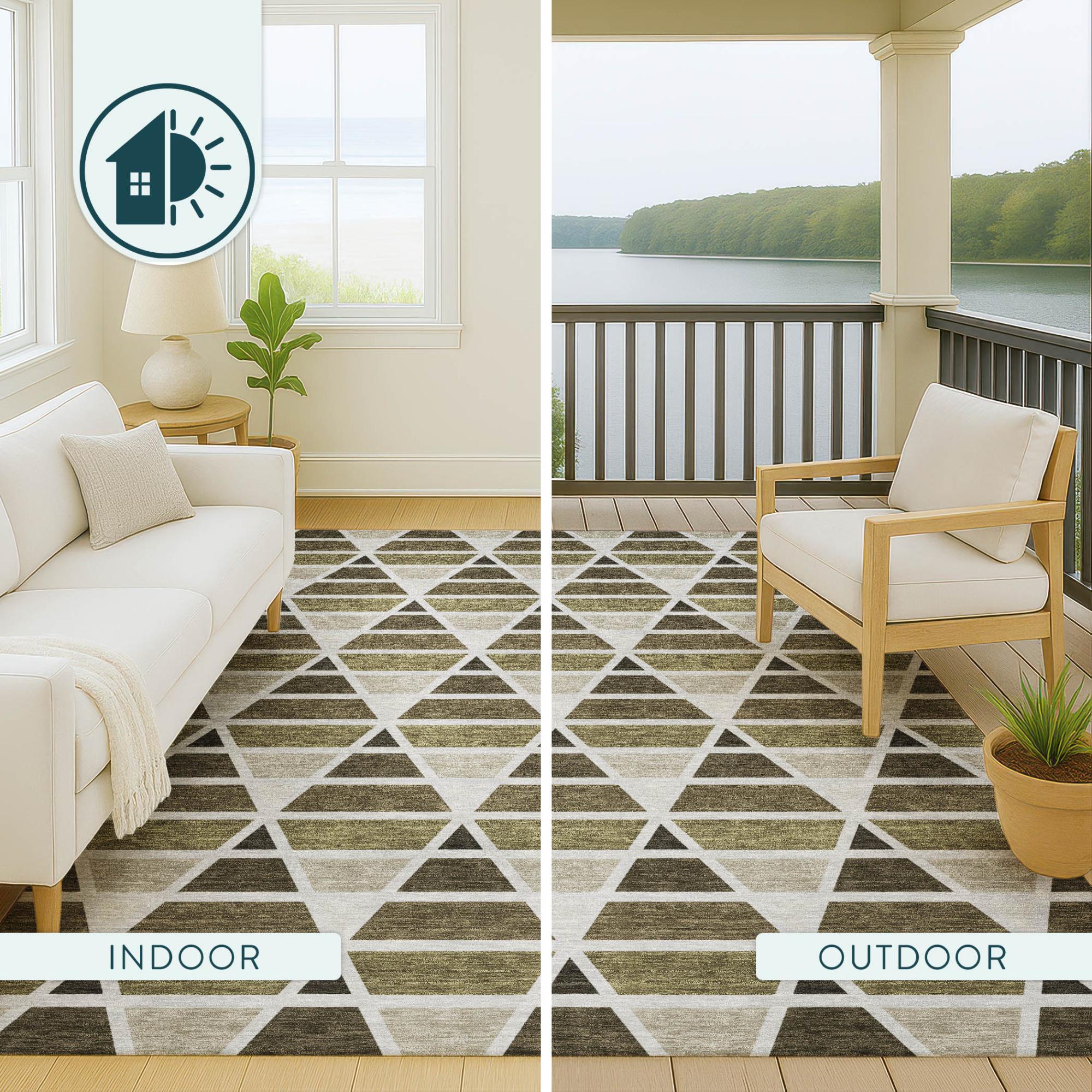 5' X 8' Brown And Pewter Geometric Washable Indoor Outdoor Area Rug Homeroots Outdoor