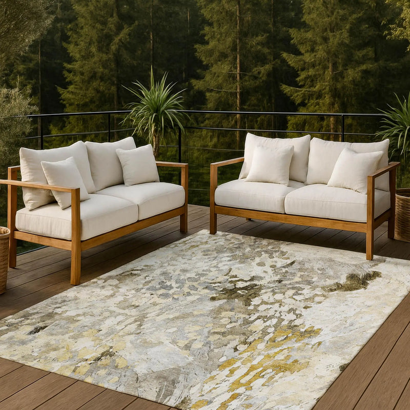 5' X 8' Brown And Silver Abstract Washable Indoor Outdoor Area Rug Homeroots Outdoor