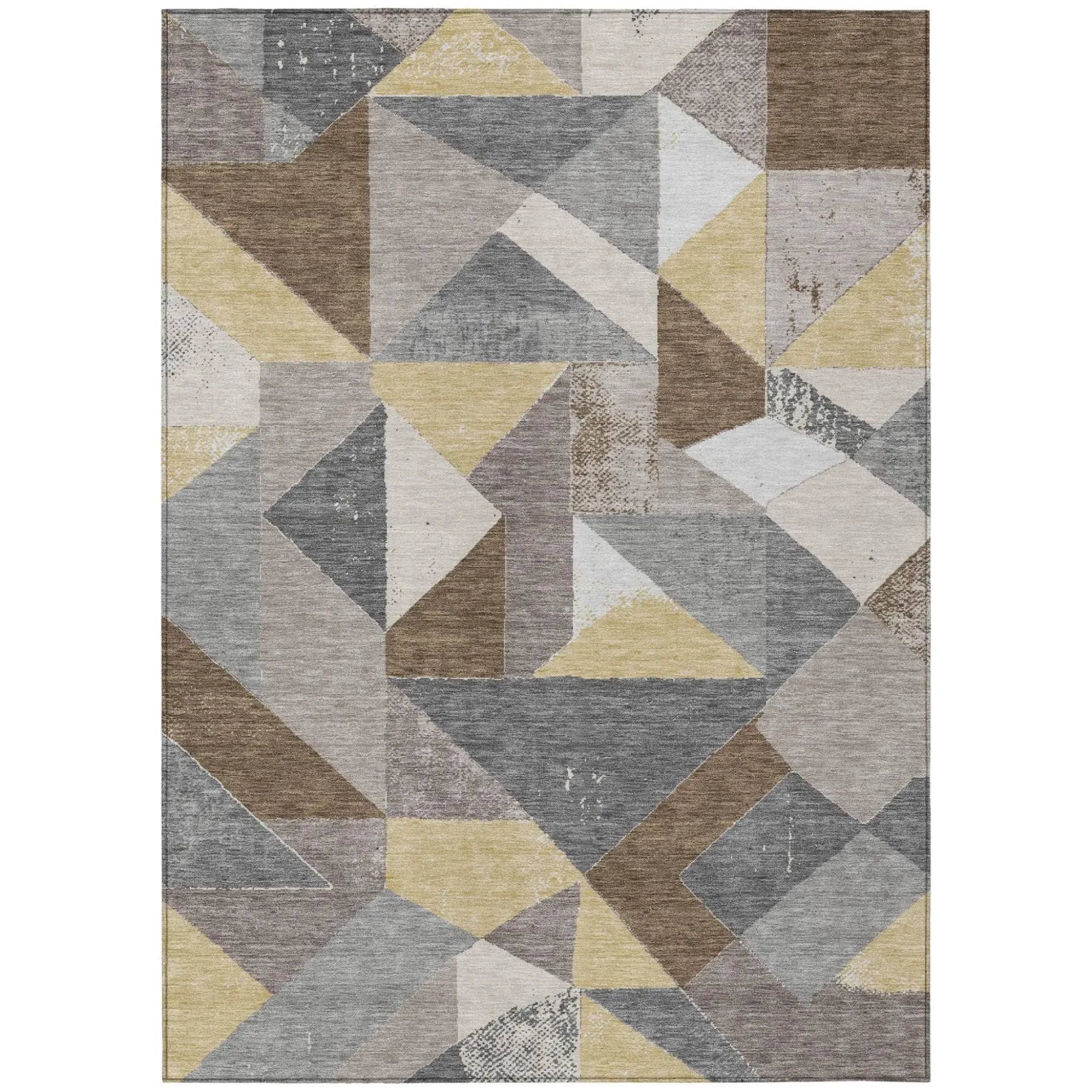 5' X 8' Brown And Silver Geometric Washable Indoor Outdoor Area Rug Homeroots Outdoor