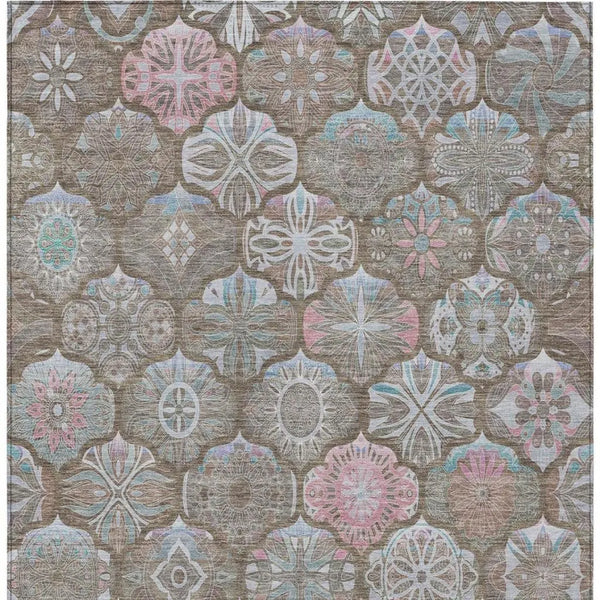 5' X 8' Brown And Silver Ogee Washable Indoor Outdoor Area Rug Homeroots Outdoor